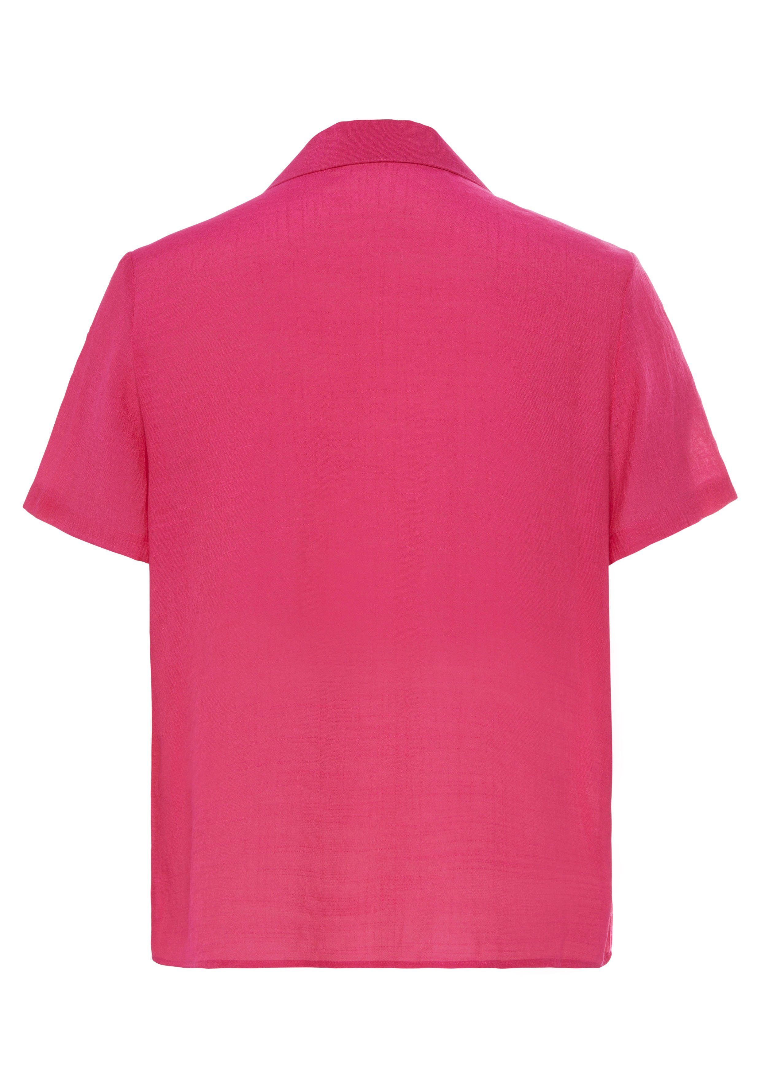 Vivance Knopfleiste, und pink Kurzarmbluse Hemdbluse, Hemdkragen mit Strandmode