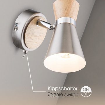 bmf-versand Wandleuchte Wandstrahler SET mit Leuchtmittel LED Wandleuchte Schalter inkl., Innen, Bad, Wandspot Holz Optik, LED wechselbar, Warmweiß, Wohnzimmer, Schlafzimmer, Esszimmer, Küche, Flur