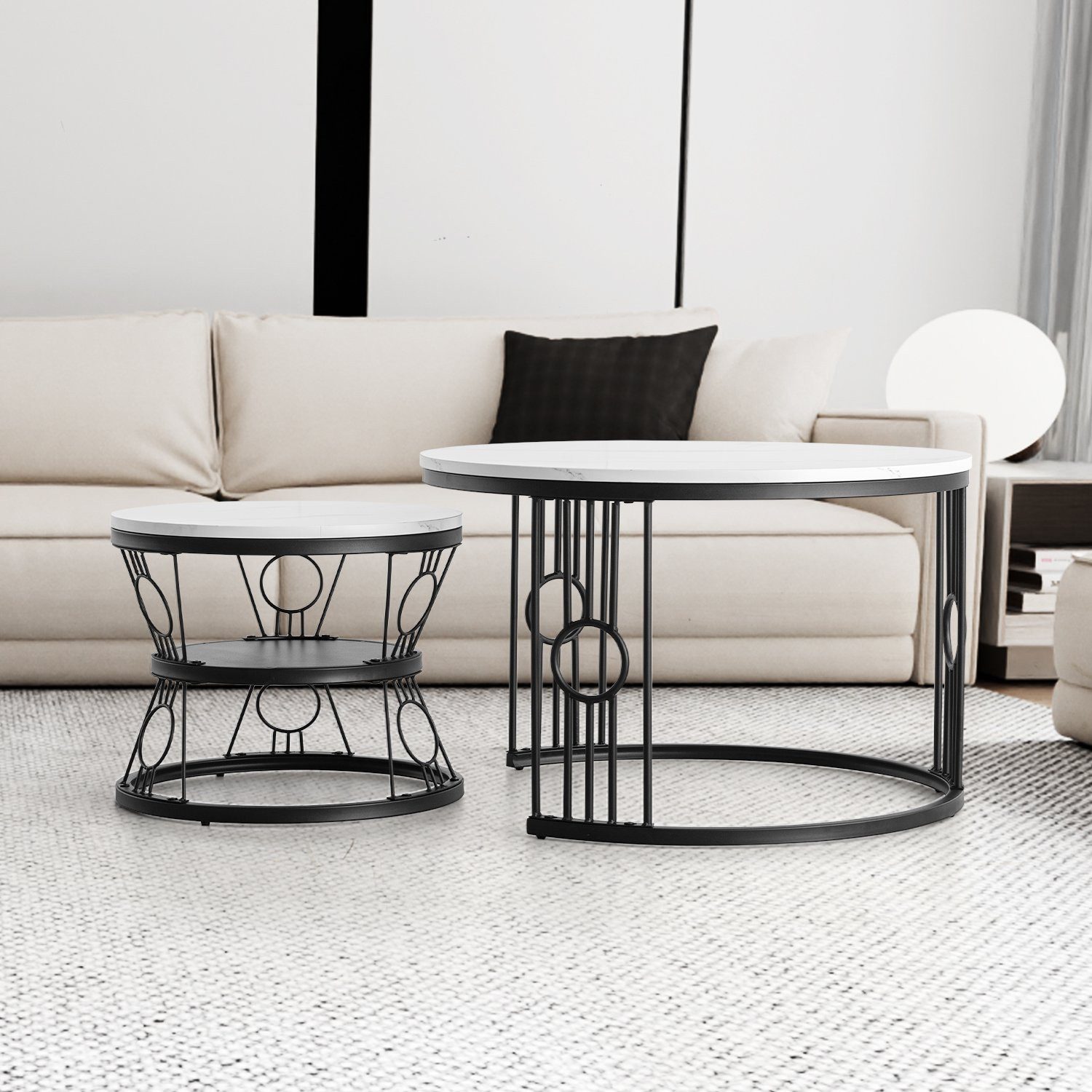 STILVORA Couchtisch Satztisch Beistelltisch Sofatisch Wohnzimmertisch mit Marmorierung (Solid und Dauerhaft Smart Einzigartigrd Design Safety Design, 2-St), Keine Lötstellenstruktur