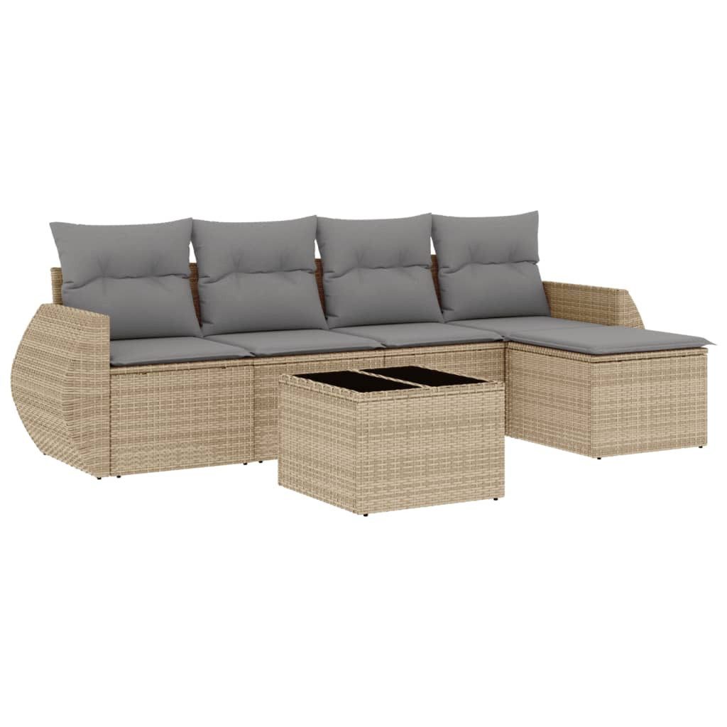 Gartenlounge-Set 6-tlg. Garten-Sofagarnitur mit Kissen Beige Poly Rattan