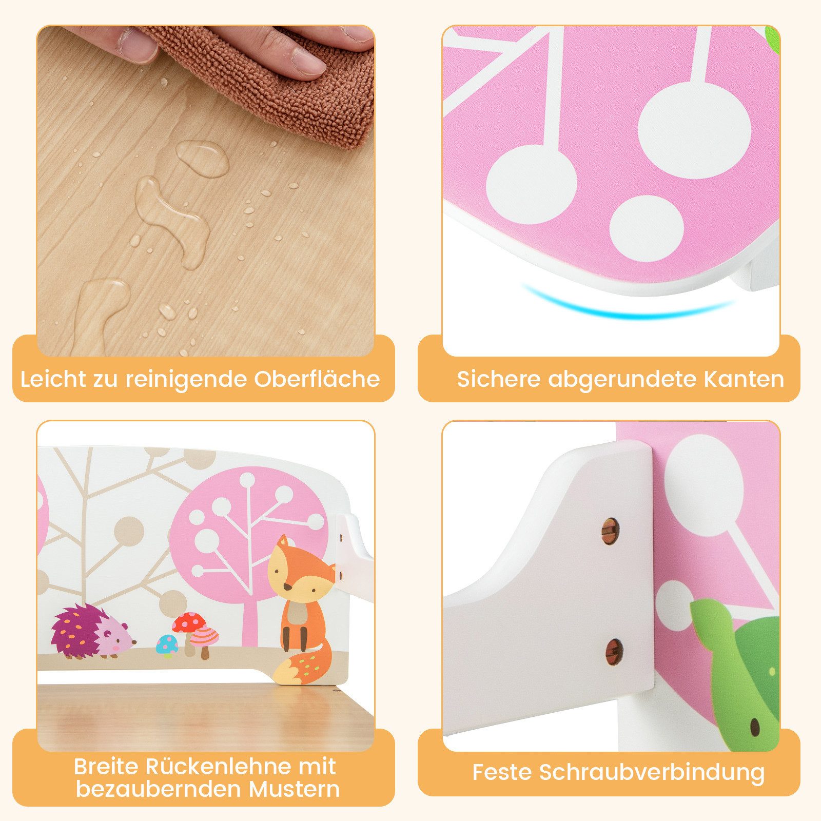 COSTWAY Truhenbank, 3 in 1 Kinder Bank, Sitzgruppe mit Aufbewahrung