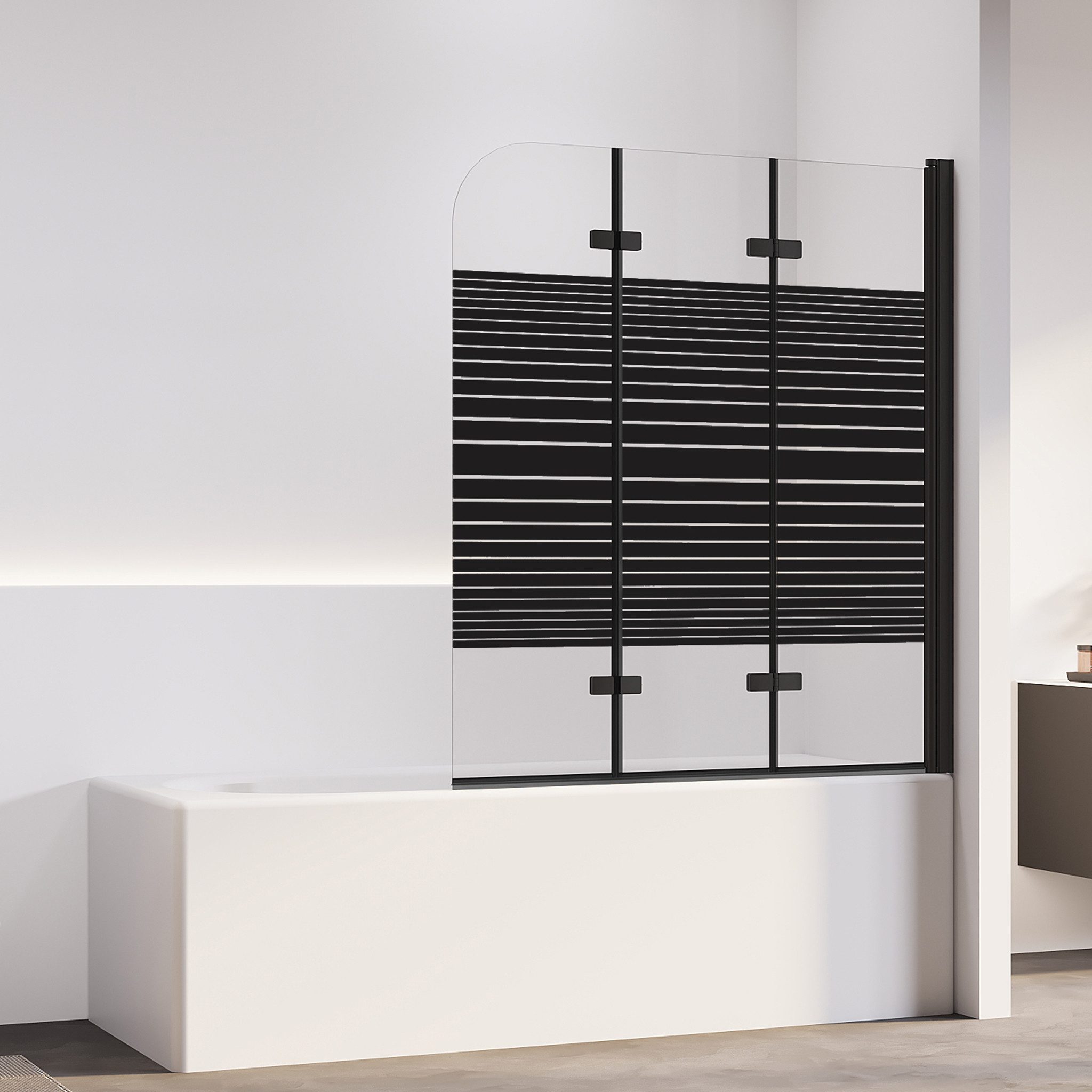 AmuseVera Badewannenfaltwand Duschwand für Badewanne Badewannenaufsatz 2 tlg 3 tlg Schwarz/Chrome, ESG Sicherheistsglas, (Set, 180° schwenkbar Faltwand Dusche Duschtrennwand Faltbar), Faltwand Duschwand Badewanne 3 teilig 180° schwenkbar