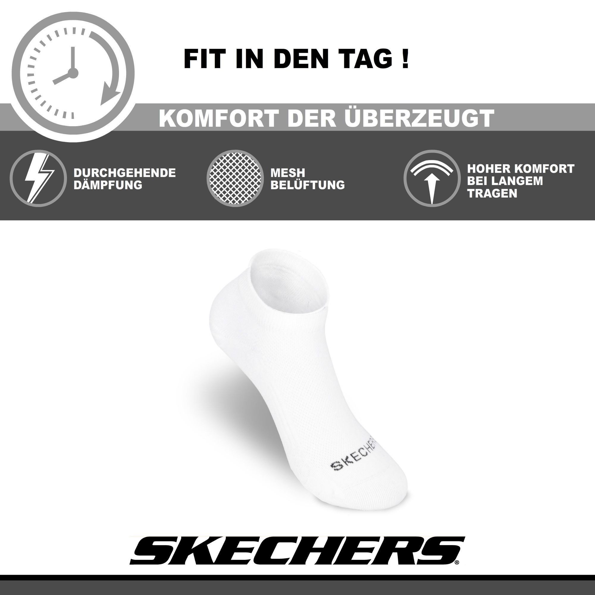 Skechers Socken Damen - Atmungsaktiv und komfortabel - Performance für den Tag Mesh-Belüftung für optimale Luftzirkulation - Weicher Bund