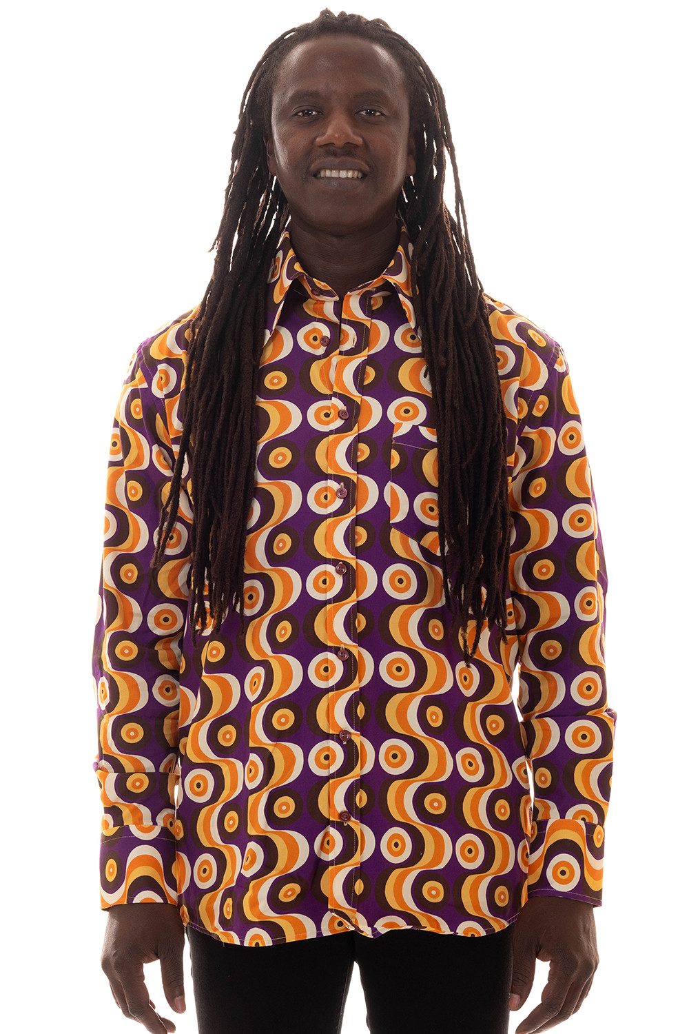 Langarmhemd Herren 70er WAVES violett