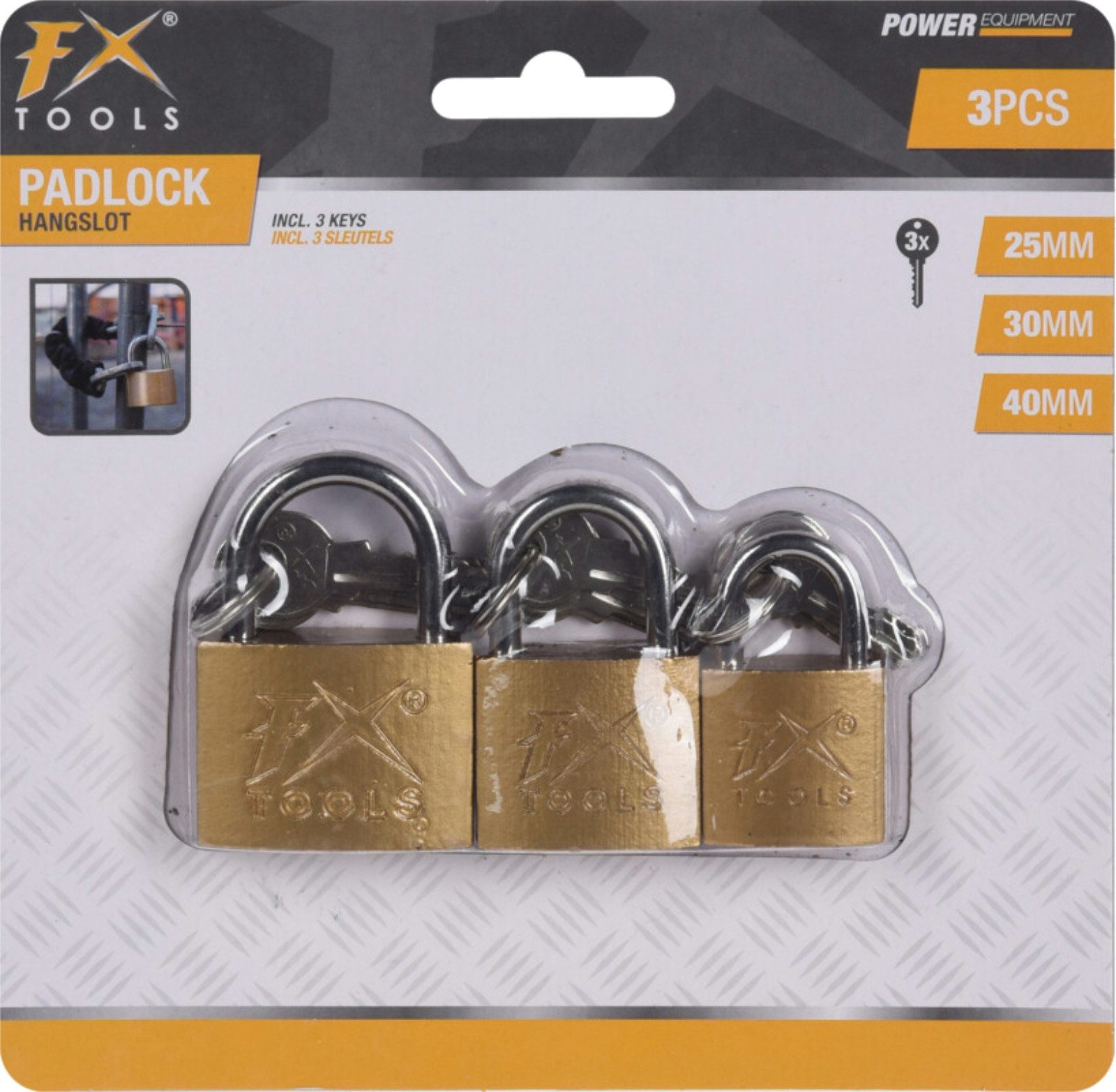 Koopman Vorhängeschloss Bügelschloss Messing- & Silberfarbend Sicherheit 3 Tlg. Set, (Set, 3-tlg., Packung), 3tlg Set, je Schloss 3 Schlüssel, 3 Größen, Messing, Diebstahlschutz