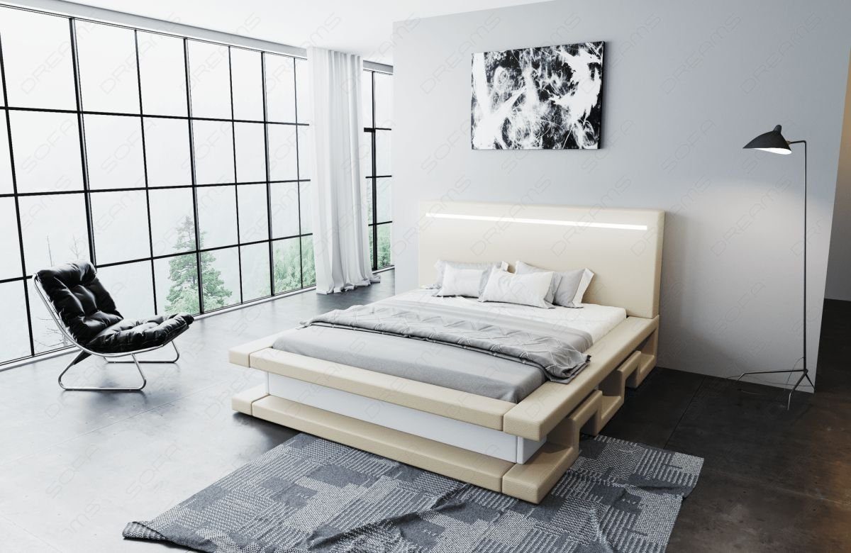 Sofa Dreams Boxspringbett Faenza (6 Teile), LED-Beleuchtung, Topper, Matratze, Kunstleder, Bett, modernes Design