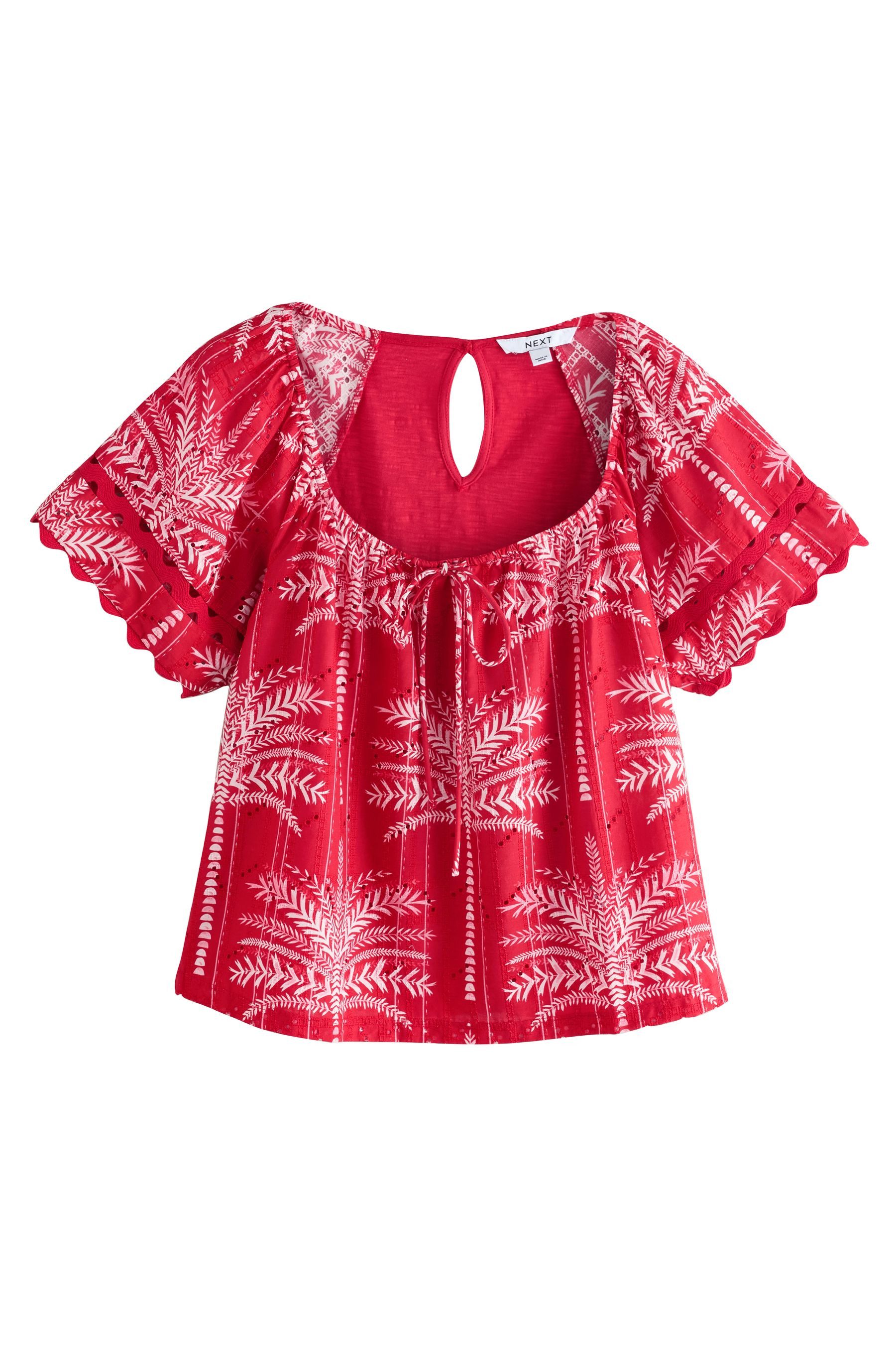 Next Kurzarmbluse Kurzarmoberteil mit Zackenlitze und Lochstickerei (1-tlg) günstig online kaufen