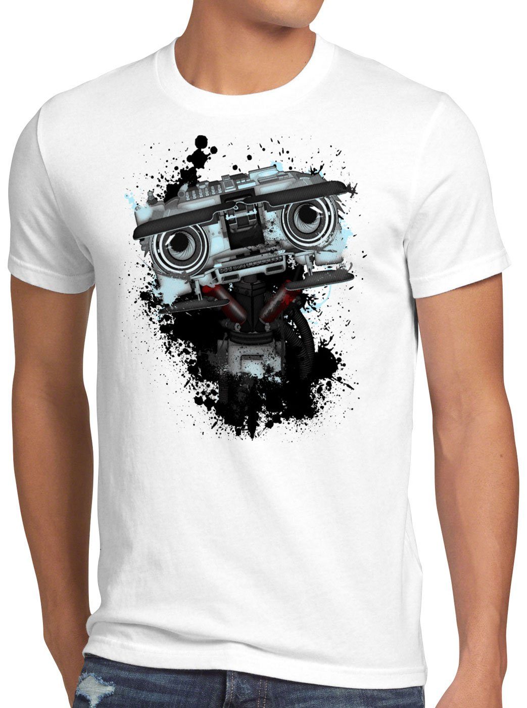 style3 Print-Shirt Herren T-Shirt Nummer 5 johnny fünf roboter short circuit weiß