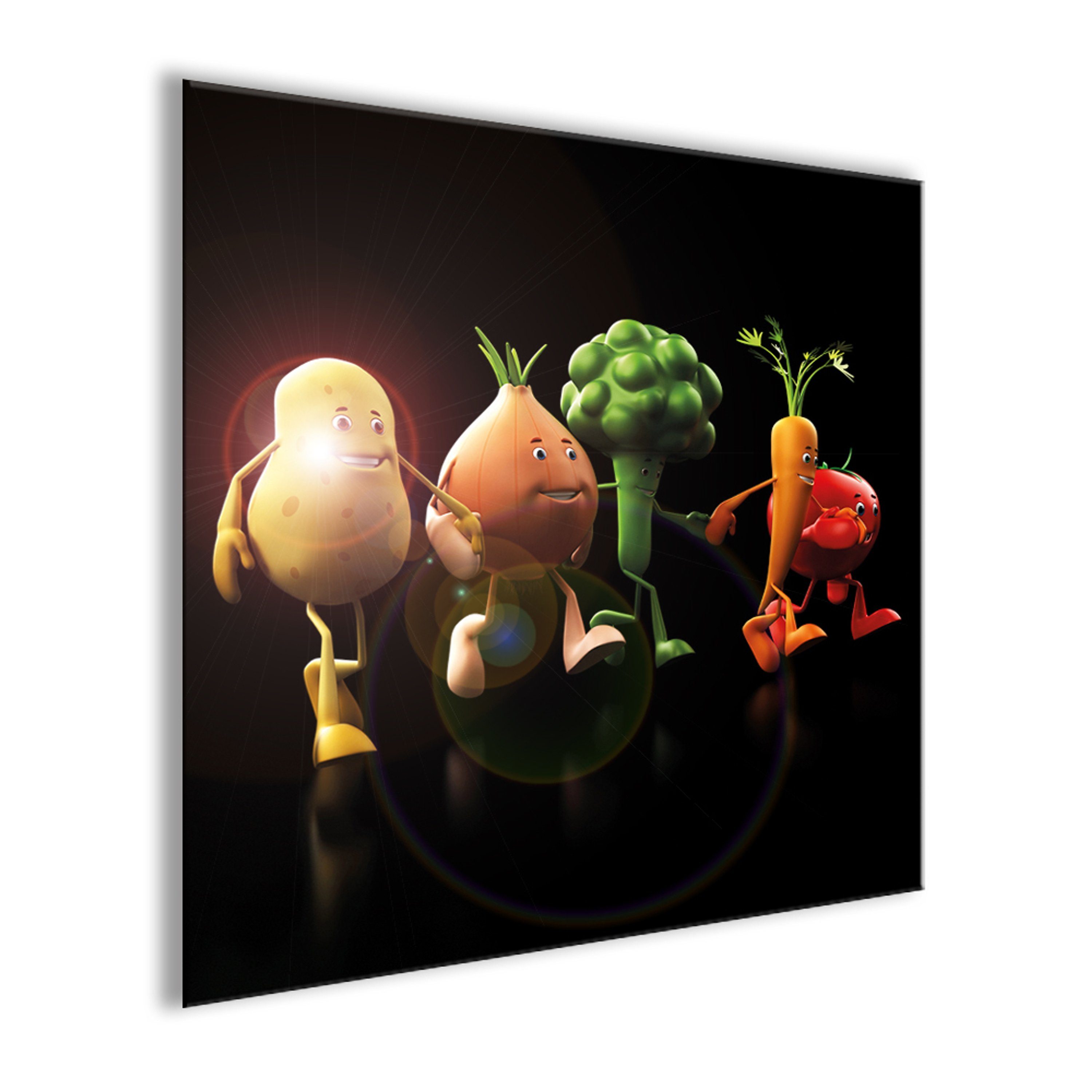 30x30cm Gemüse Bild Küche Küchenbild Gemüse Glasbild artissimo lustig, Glasbild lustiges