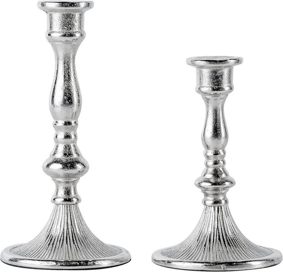 MichaelNoll Kerzenständer 2er Set Kerzenständer Silber Deko Stabkerzen - H  18 und 22 cm