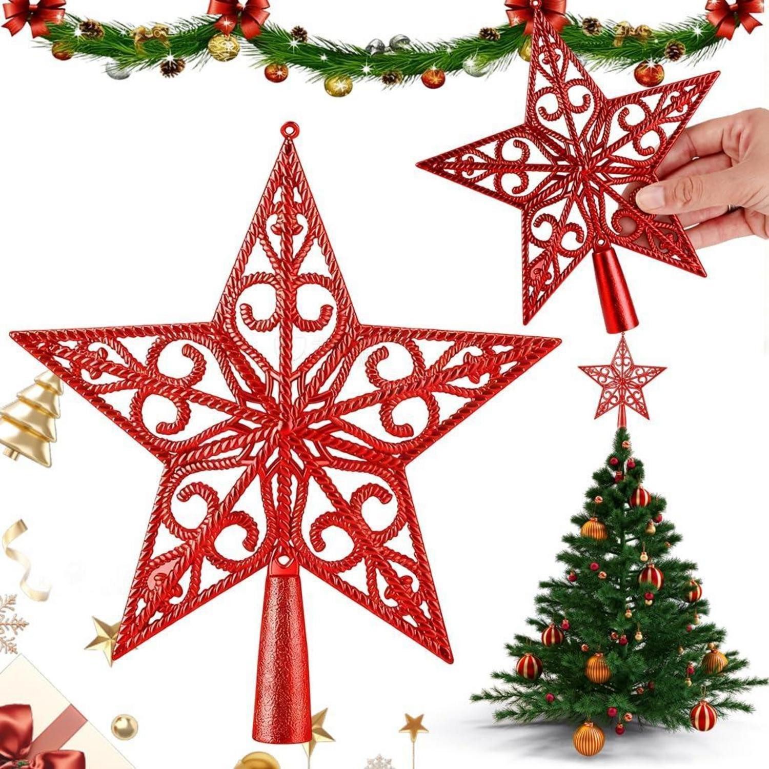 LuxusKollektion Christbaumspitze Weihnachtsbaumspitze Stern Rot 20cm