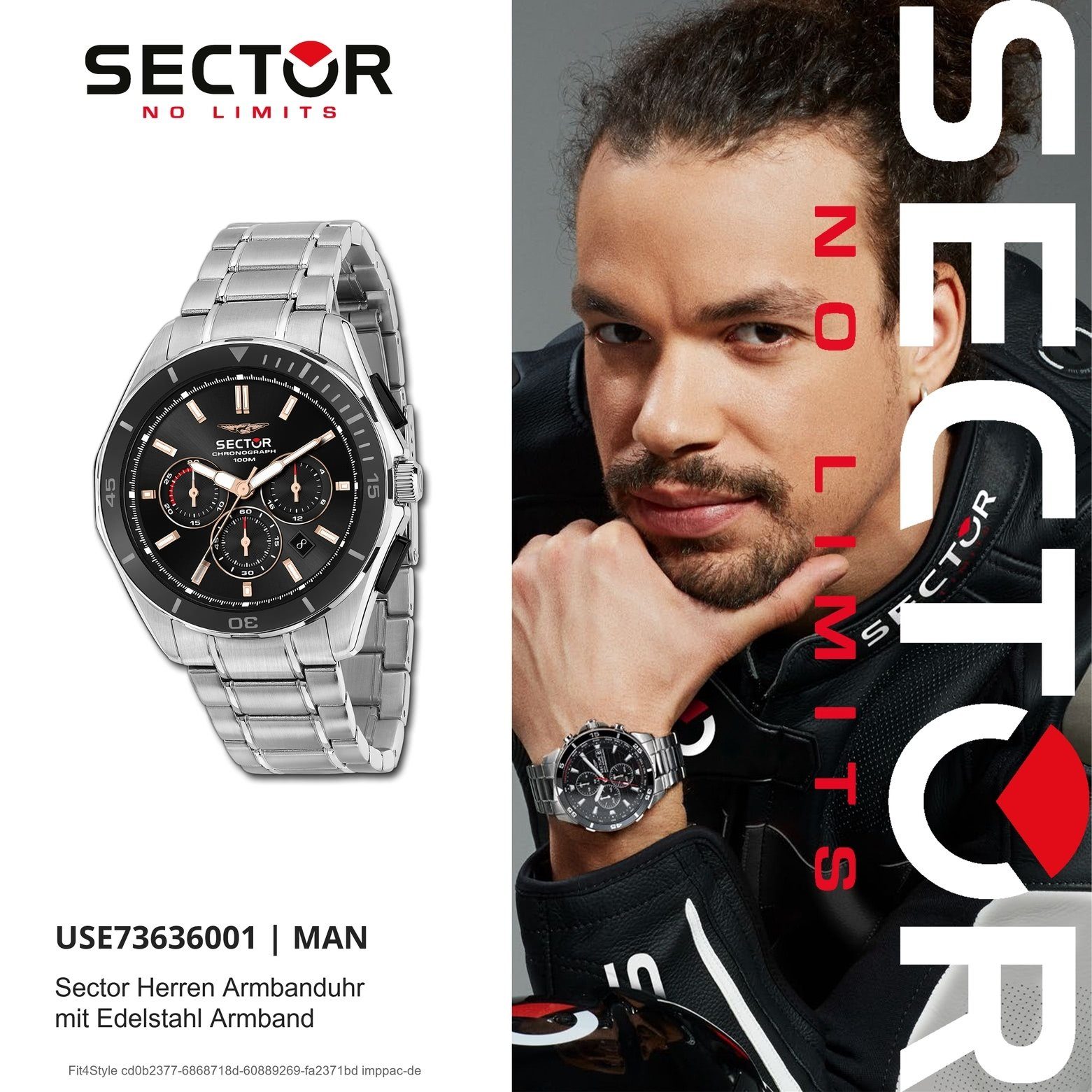 rund, Armbanduhr Chronograph Herren Edelstahlarmband Sector Sector Armbanduhr (45mm), groß Chrono, silber, Herren Fashion