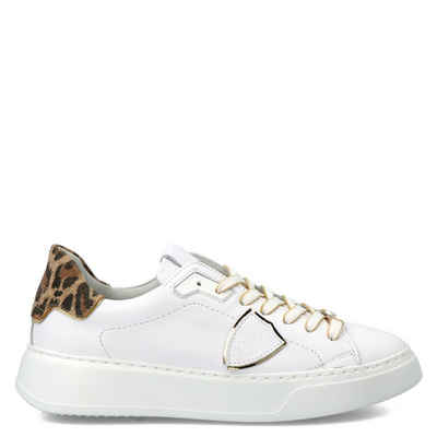 PHILIPPE MODEL Sneaker TEMPLE LOW Veau Metal Leo Blanc Or Sneaker