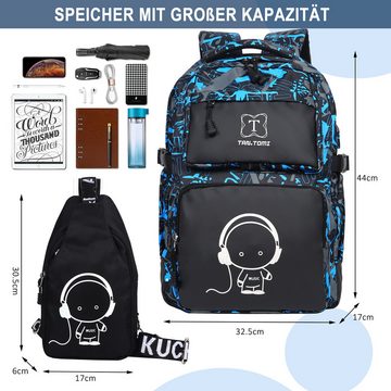 TAN.TOMI Schulrucksack Rucksack Jungen Schulrucksack Mädchen Teenager Jugendliche Daypacks (2-tlg), Kinder Reflektierender Schultasche Outdoor Camping Groß Schulranzen