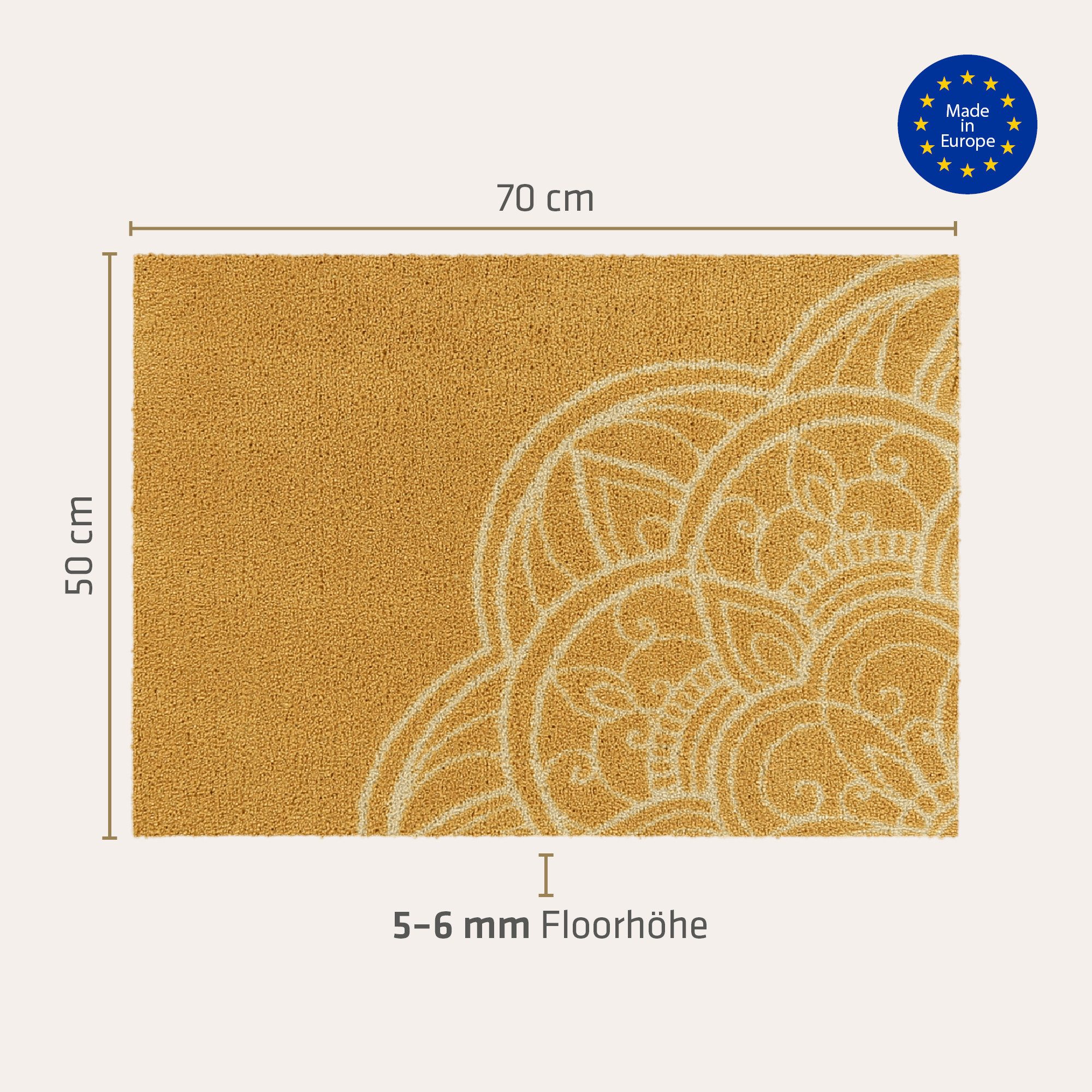 akzente Fußmatte Feel Mandala Harmony, Rechteckig, Höhe: 6 mm, 50x70 cm, Polyester, Latex, rutschfest, saugfähig, Schmutzfänger