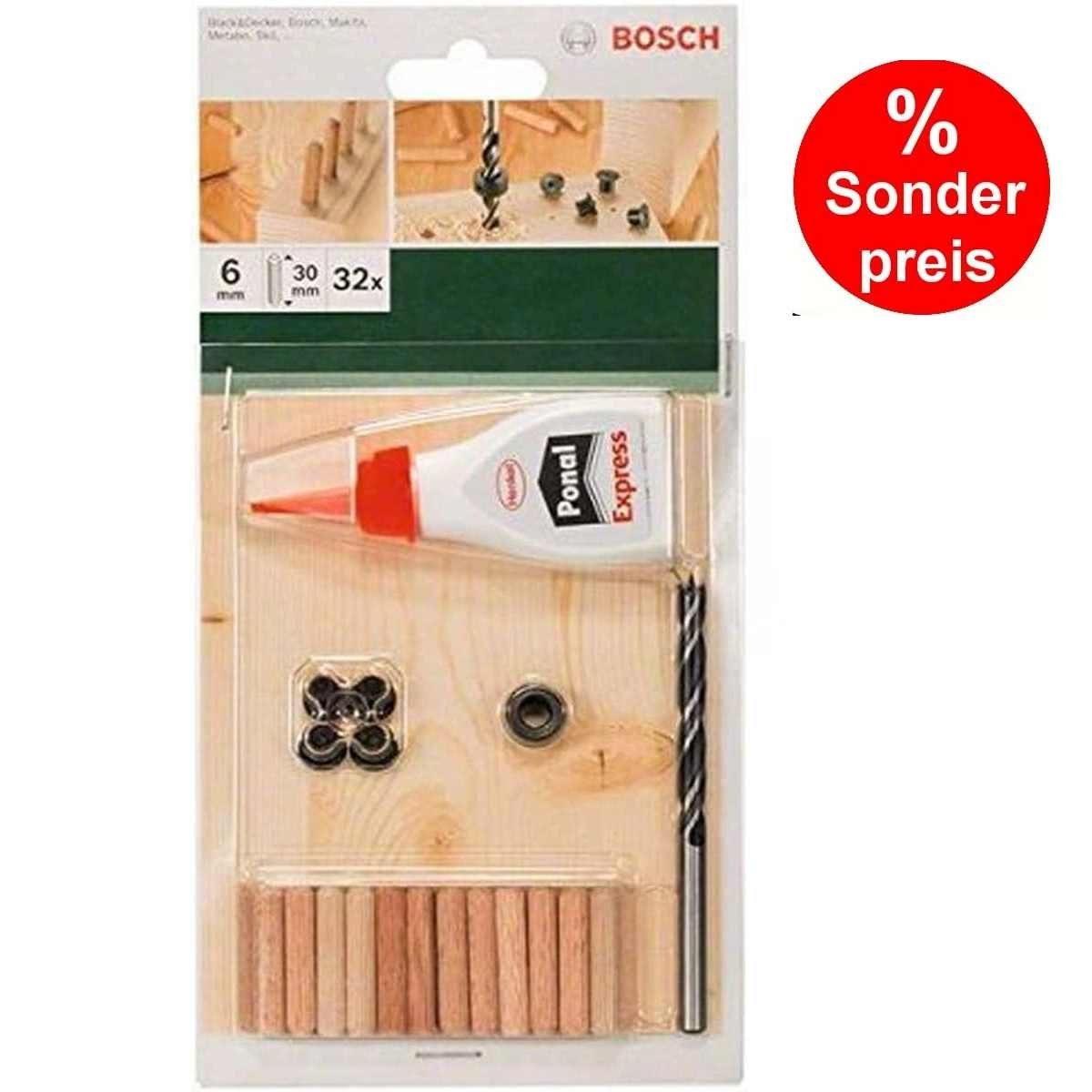 Bohrer 4 Bosch 32-tlg. 6 Bohrfutter Tiefenstop BOSCH Set mm, 30 Dübelsetzer Holzdübel x