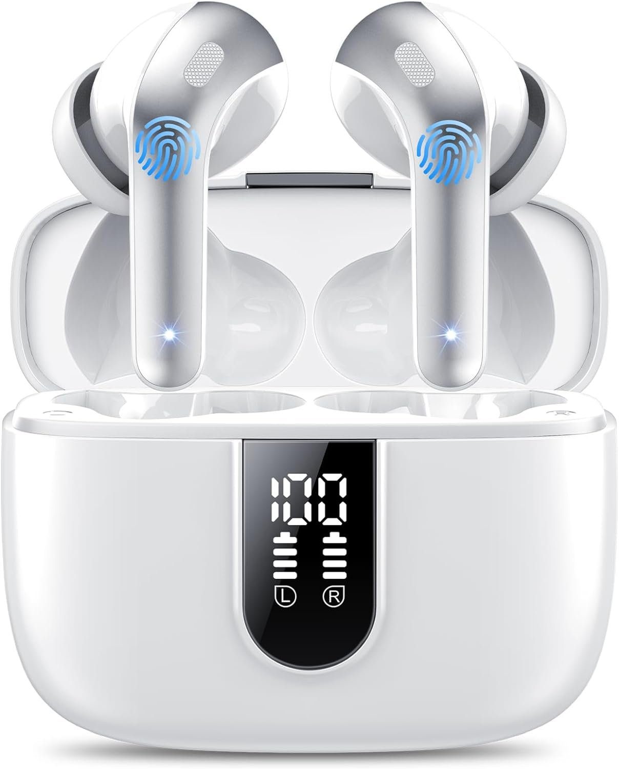 IKT Kabellos Bluetooth 5.3 mit 50H Tiefer Bass, 2024 Neue In-Ear-Kopfhörer (IPX7-Schutz gegen Wasser und Schweiß für sorgenfreies Training und Outdoor-Abenteuer., Noise Cancelling Earbuds mit 4 ENC Mic IPX7 Wasserdicht Ohrhörer USB-C)