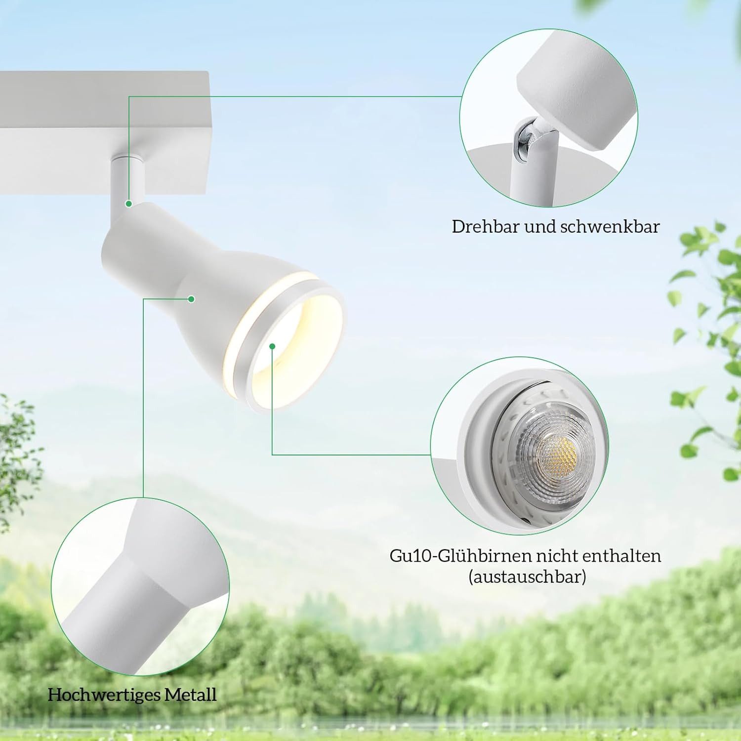 ZMH Deckenstrahler 2 Flammig Wandstrahler GU10 Schwenkbar 355° für Büro Wohnzimmer, Einfache Installation, ohne Leuchtmittel