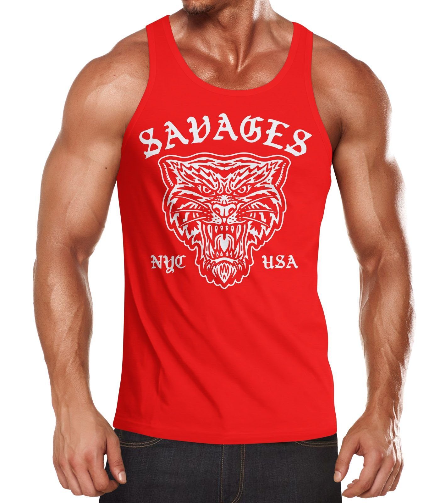 Neverless Tanktop Herren Tank-Top Tiger Vintage Print Muskelshirt Muscle Sh günstig online kaufen