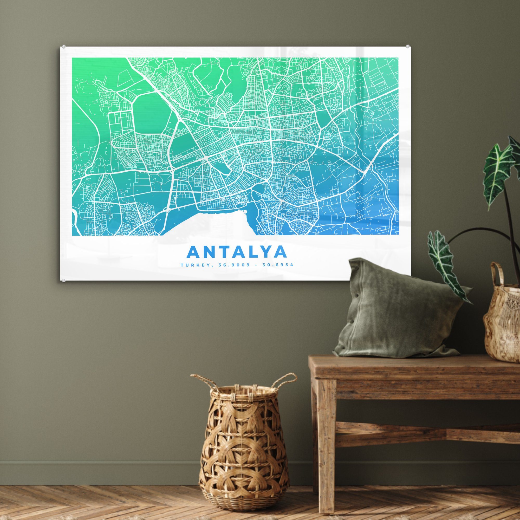 MuchoWow Acrylglasbild Antalya - Türkei Acrylglasbilder - (1 St), Karte, & Wohnzimmer Schlafzimmer