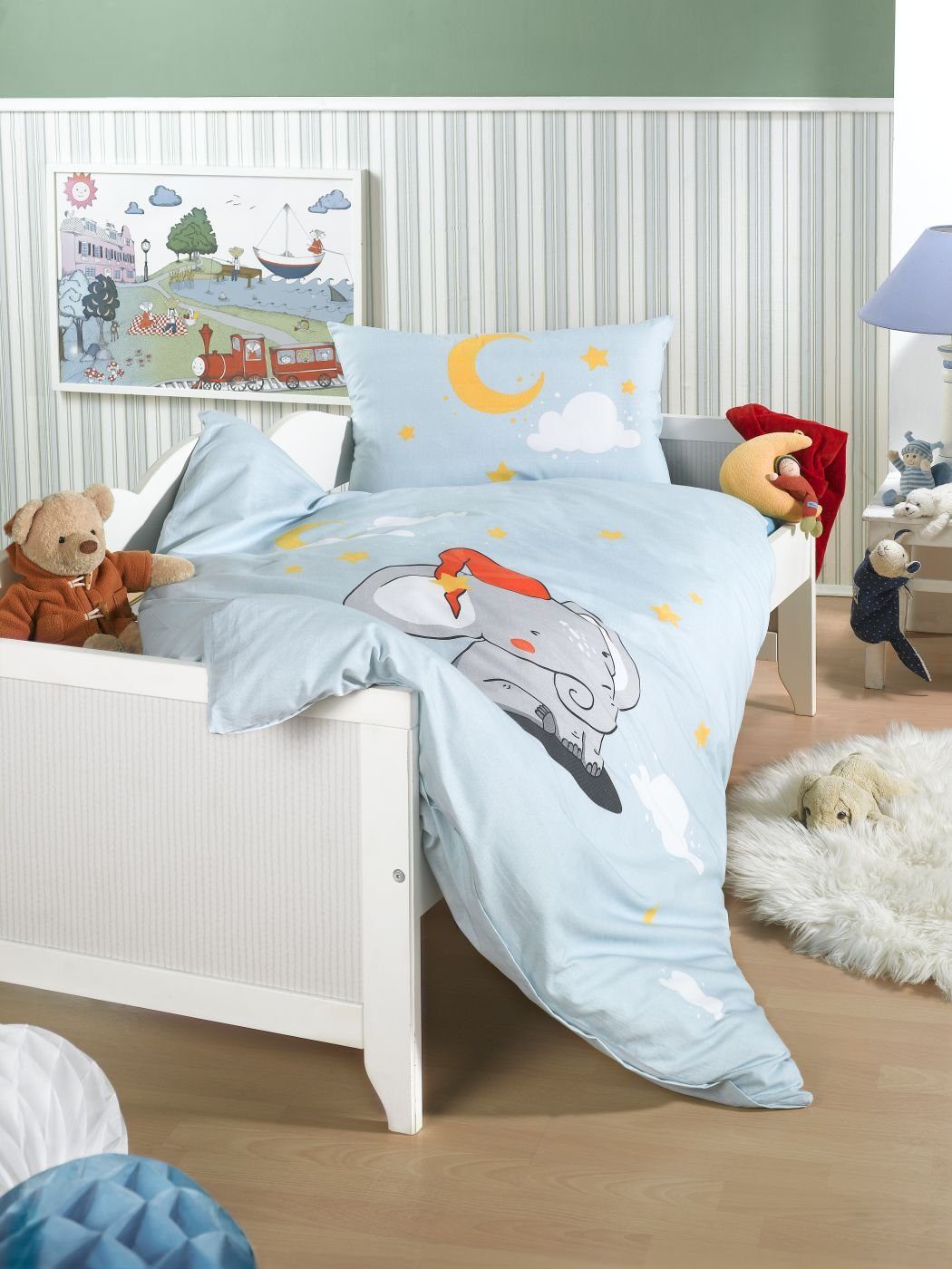 soma Babybettwäsche Bettwäsche 100 cm x 135 cm Elefant Schlafmütz