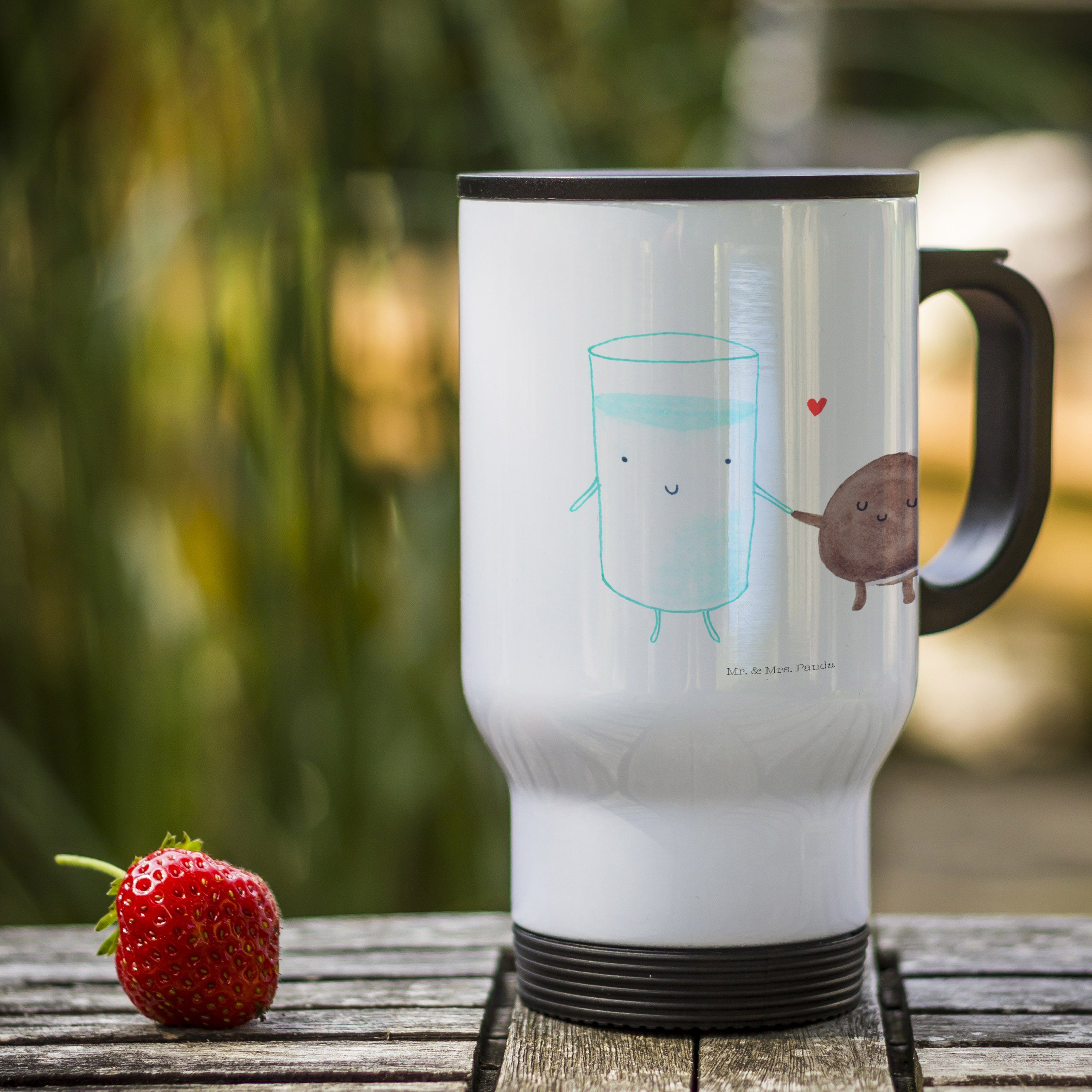 Mr. & Mrs. Panda Thermobecher Milch Keks, thermosbecher, Weiß, Edelstahl Trinkbecher, Outdoor Beche, Edelstahl, isolierbecher mit deckel Milk Teebecher
