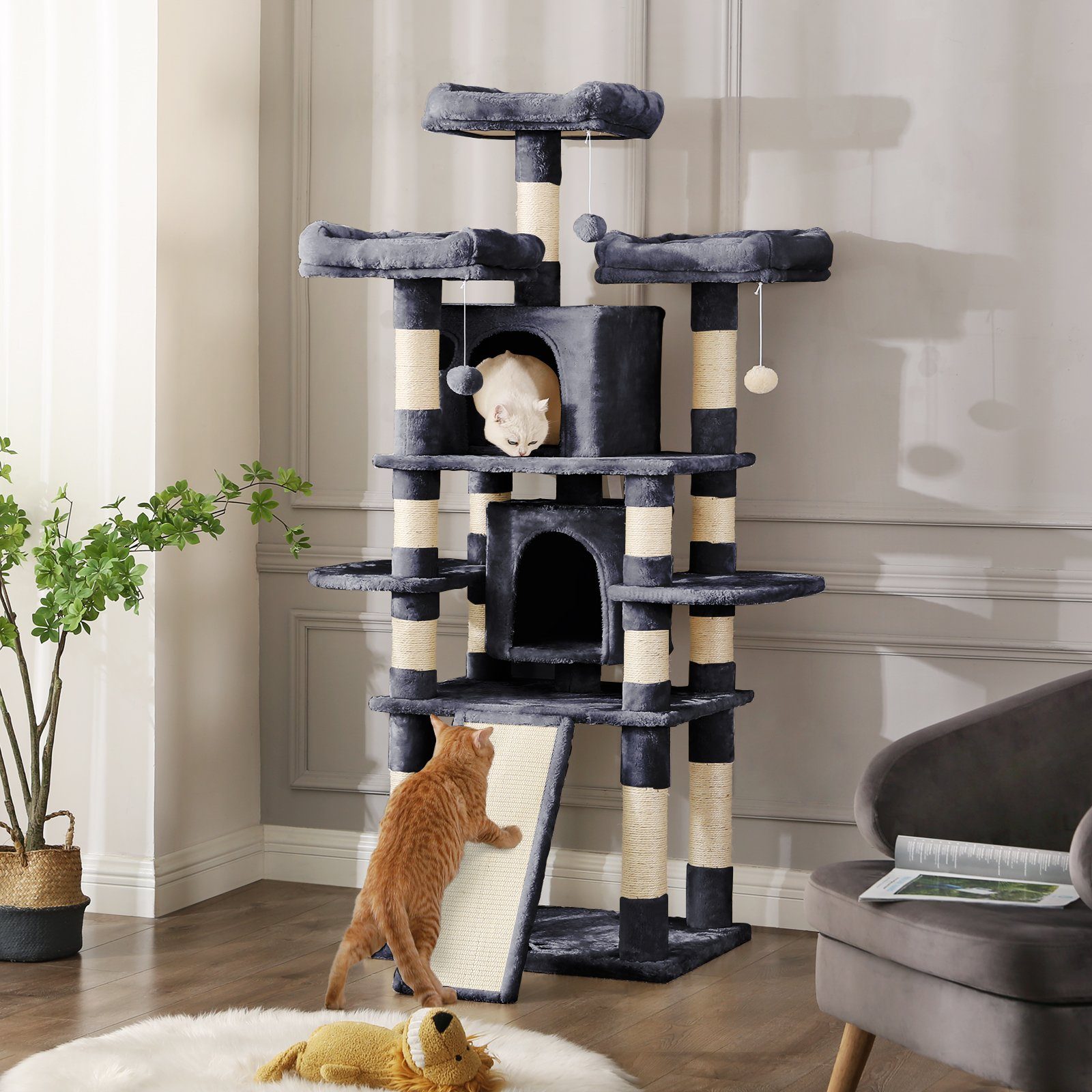 FEANDREA Kratzbaum, Katzenbaum,172cm, groß,3 flauschigen Aussichtsplattform