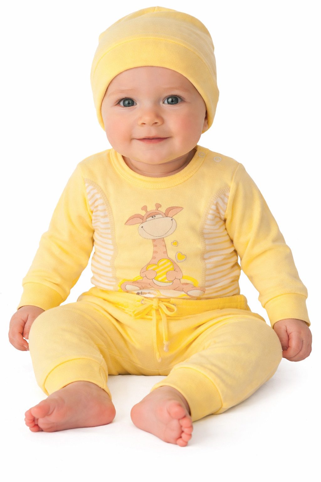 Body & Hose Baby Anzug Langarmhose Mitwachshose Mütze Erstlingsset in gelb