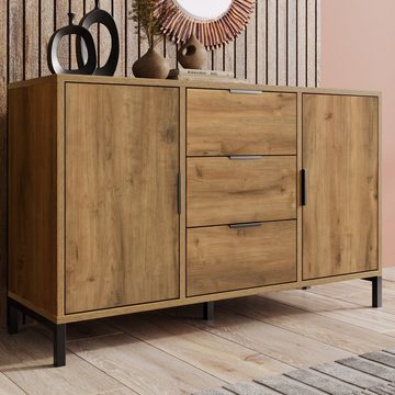 REDOM Kommode (Sideboard Schrank mit 3 Schubladen und 2 Türen), Für Wohnzimmer