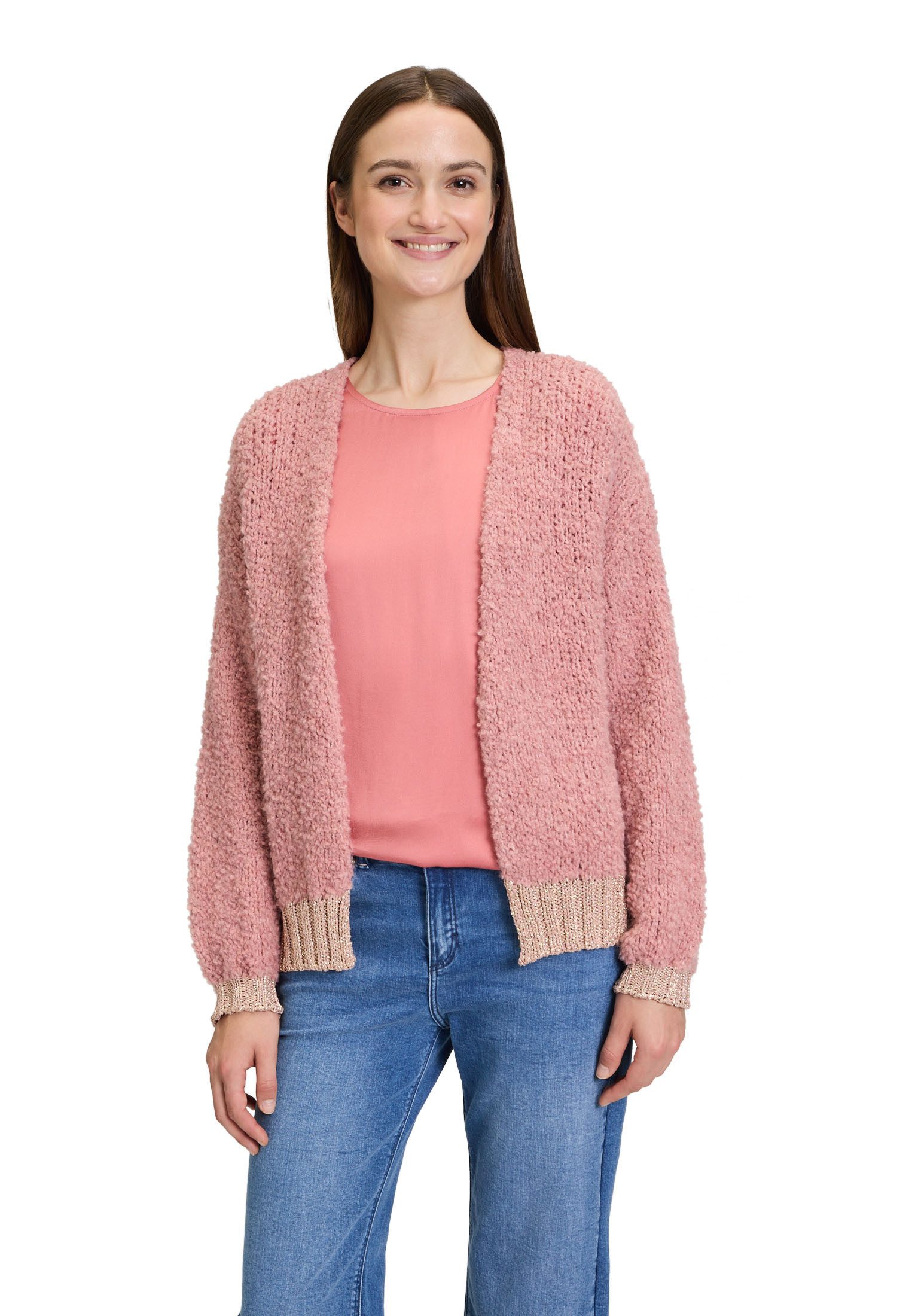 Cartoon Strickjacke Damen Strick-Cardigan mit V-Ausschnitt (1-tlg) Rippbündchen