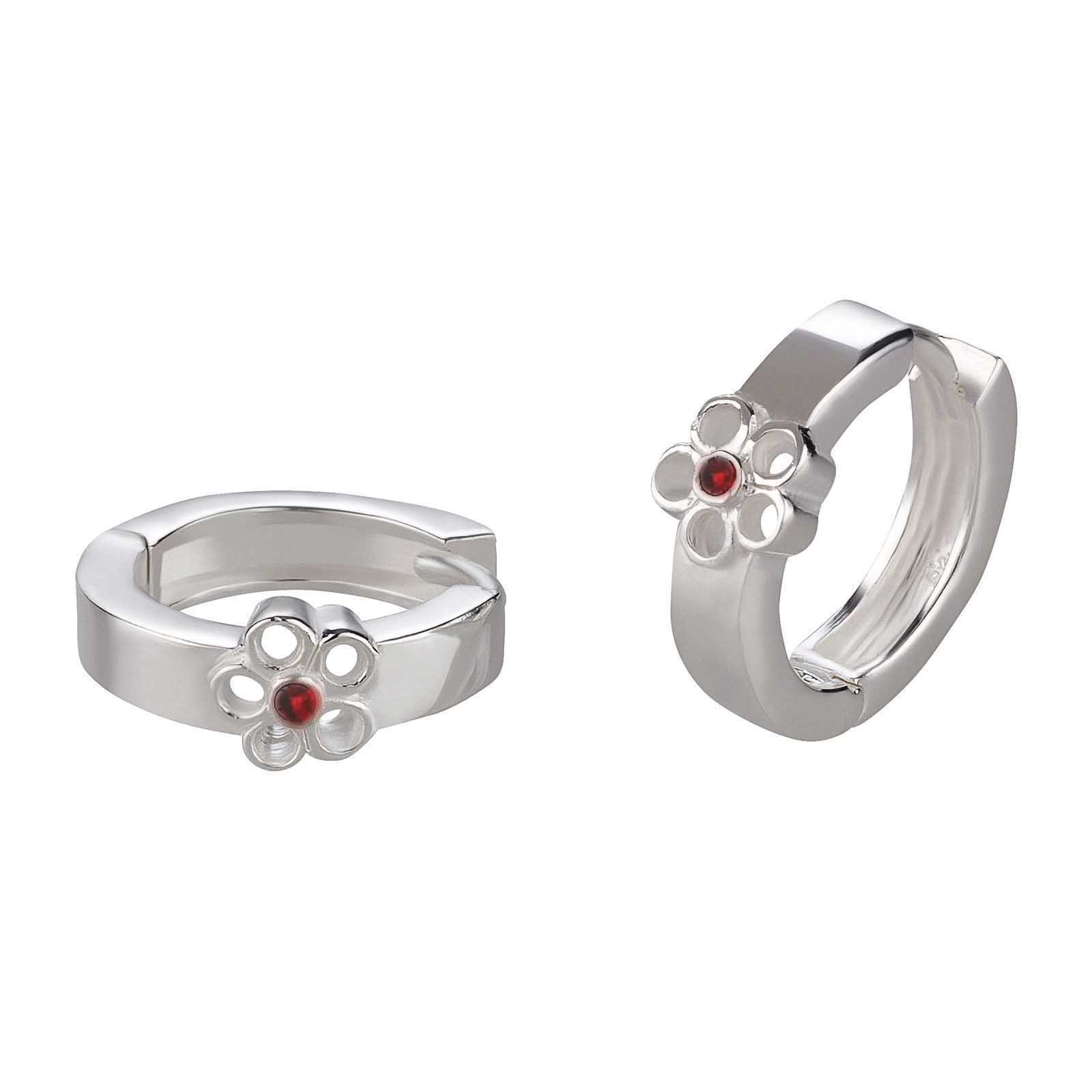 schmuck23 Klappcreolen Creolen Ohrringe Blume 925 Silber, Damen Kinder Mädchen Schmuck Geschenk Silber/Rot