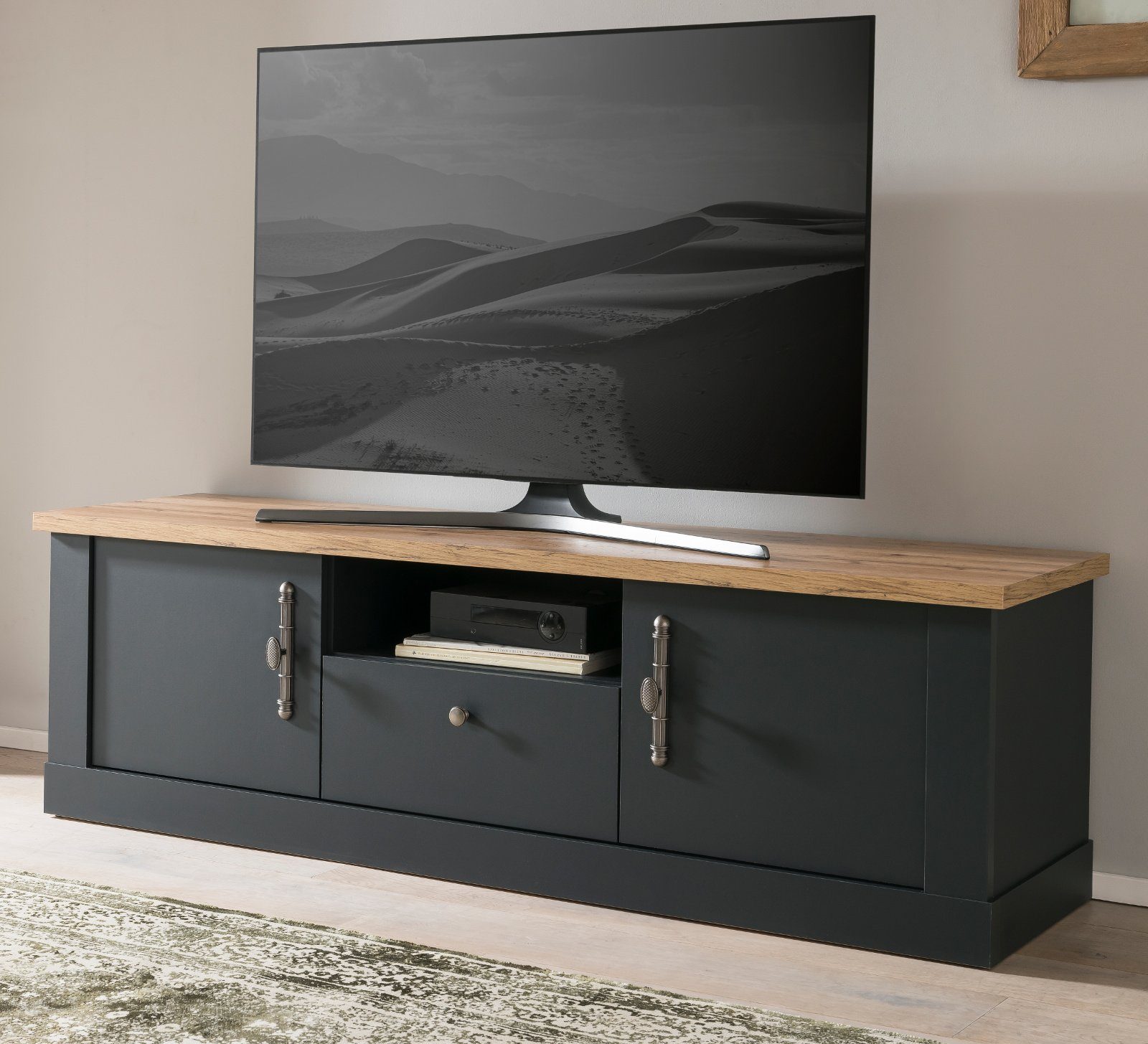 Furn.Design TV-Schrank Ribera (Lowboard in matt grau mit Wotan Eiche, 158 x 51 cm) mit Soft-Close-Funktion | TV-Schränke