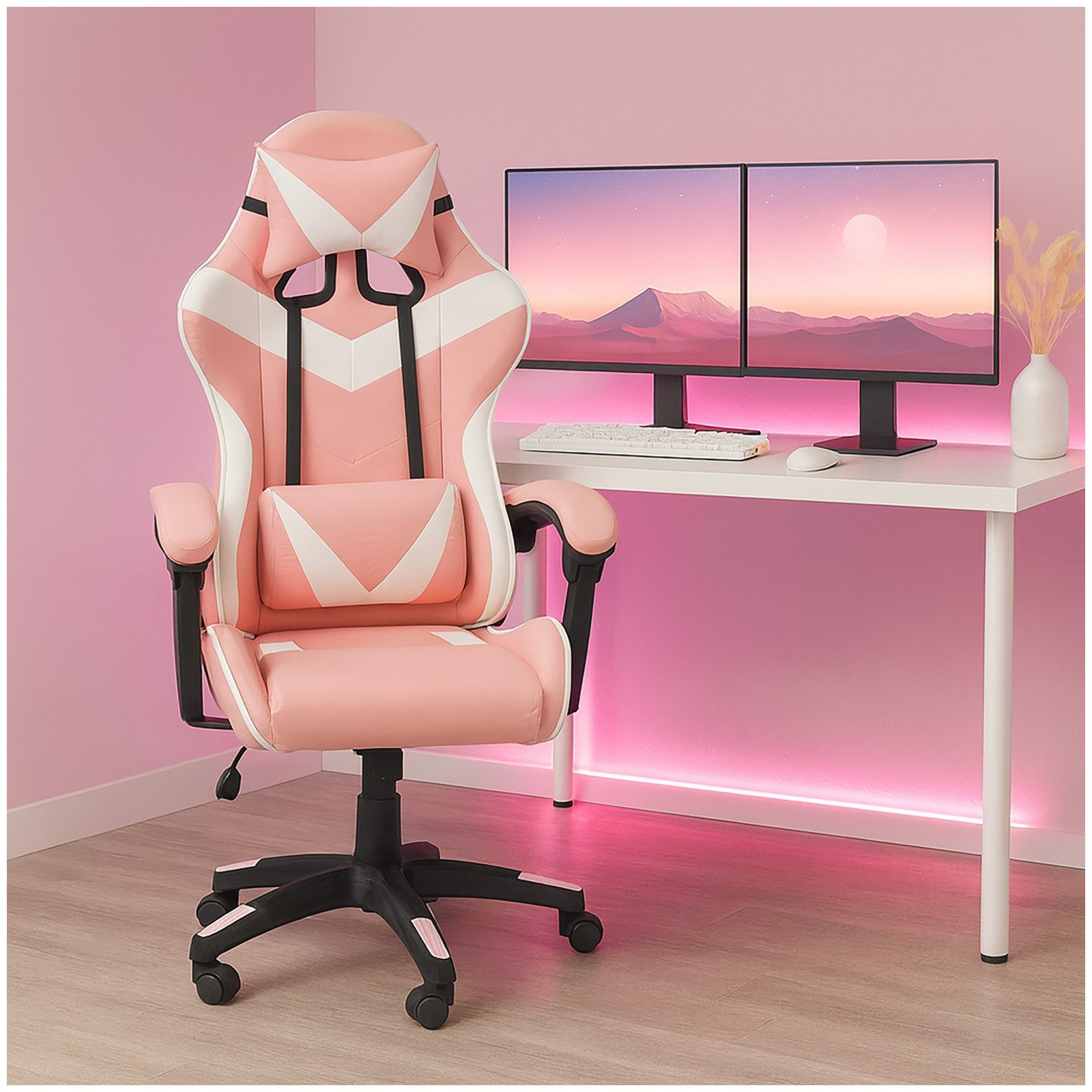 HTI-Living Schreibtischstuhl Schreibtischstuhl Krit Pink-Weiß (Stück, günstig online kaufen