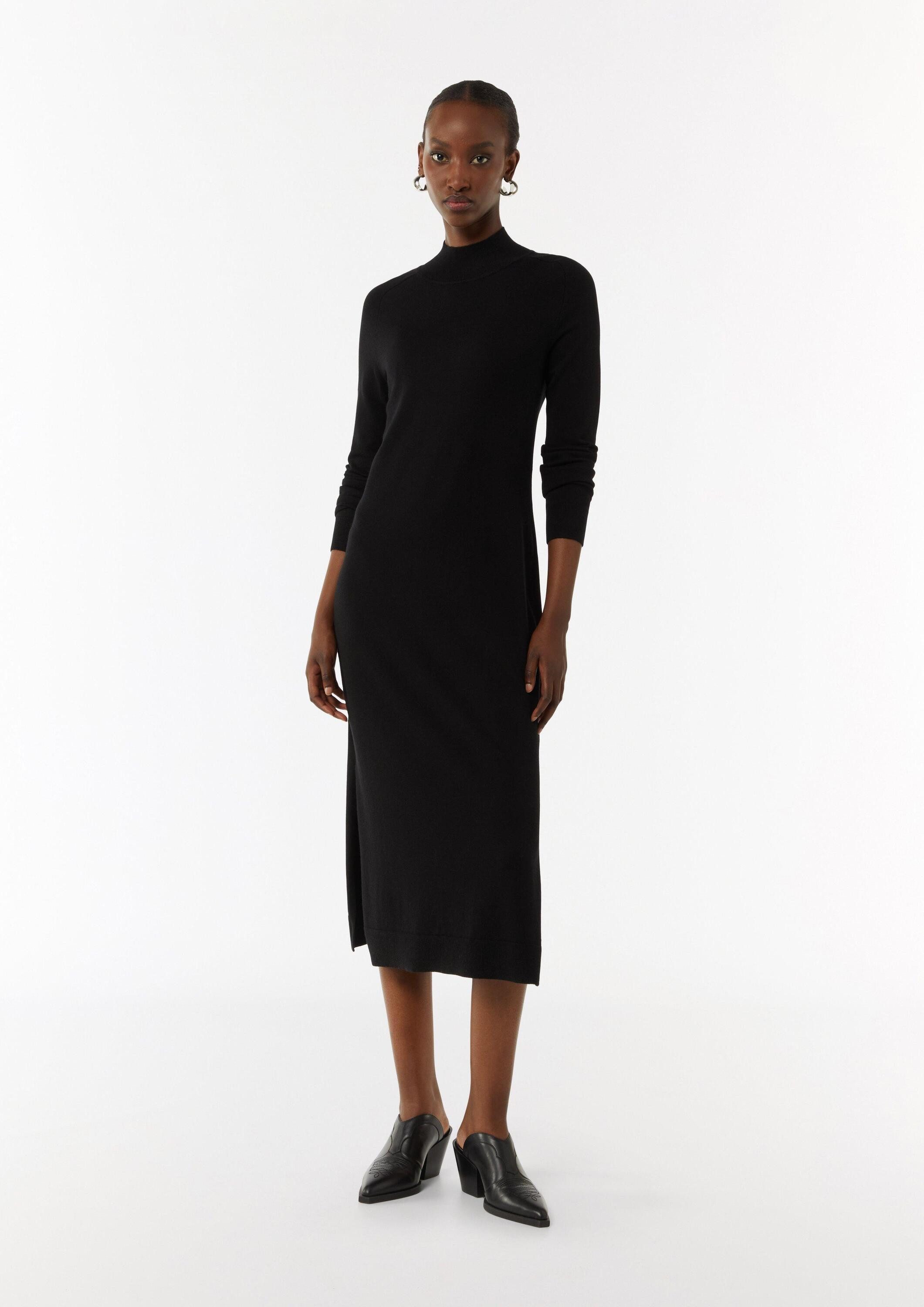 comma Midikleid Kleid Antalliertes Strickkleid mit Turtleneck und seitlichen Schlitzen