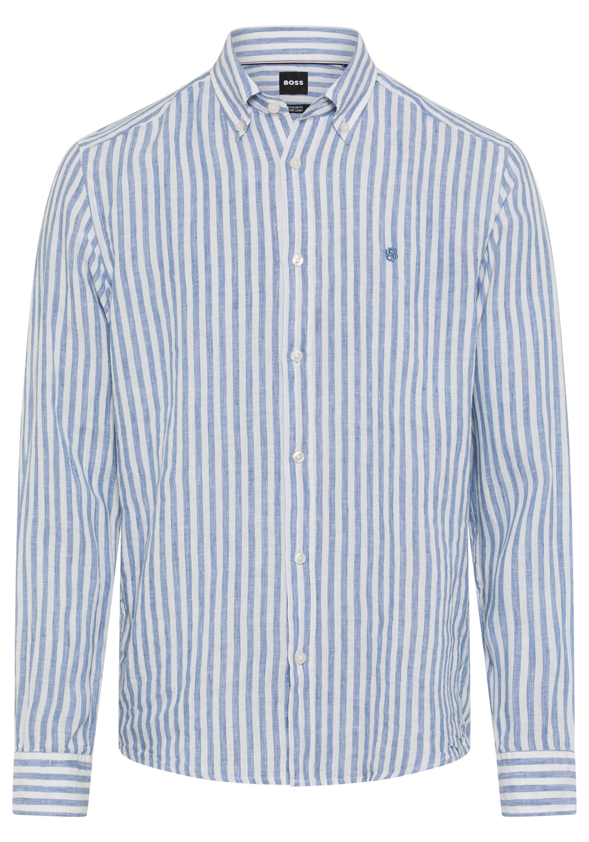 BOSS Leinenhemd LIAM 100% Leinen Premium Sommerhemd, Button-Down-Kragen, regular fit