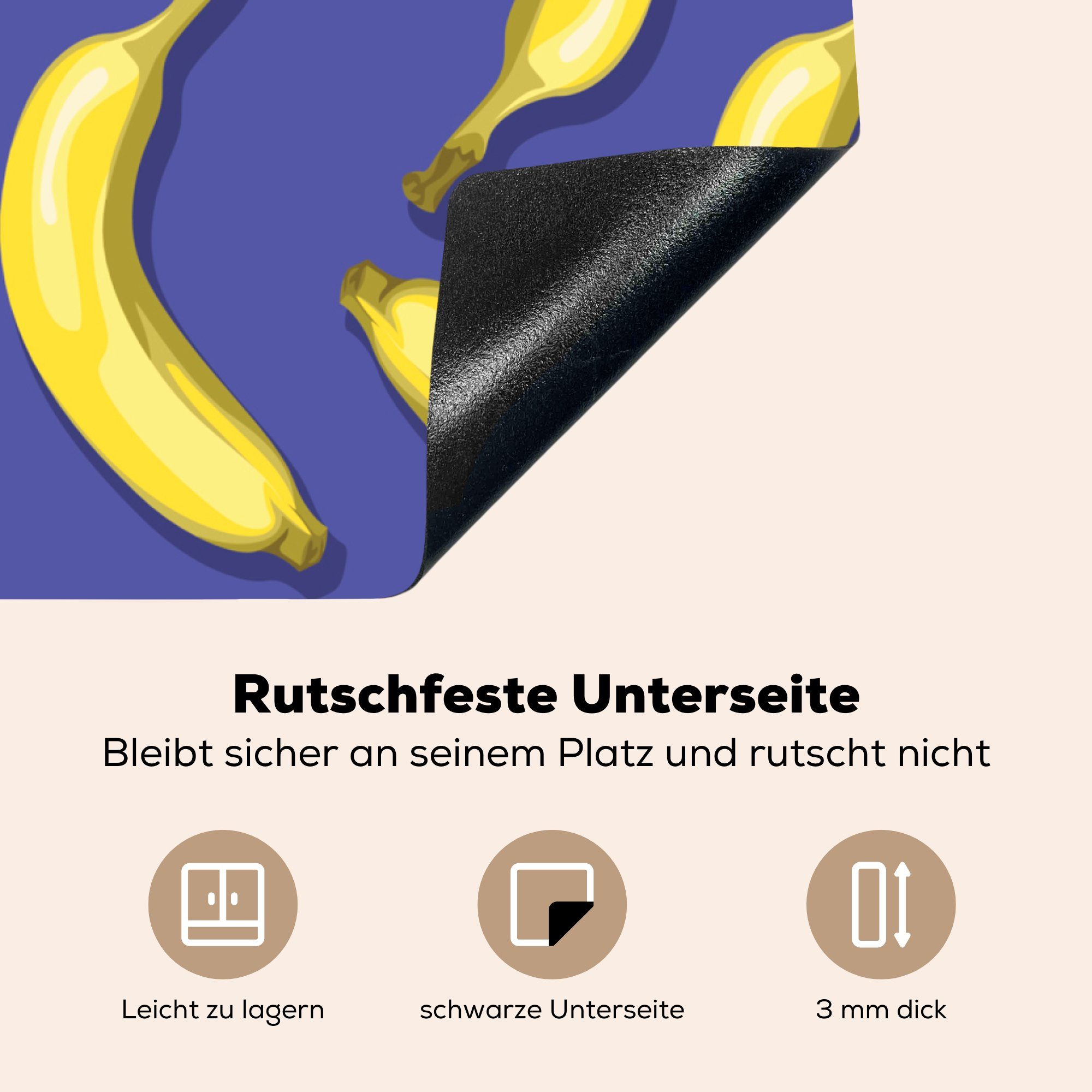 Banane Arbeitsplatte für tlg), küche Ceranfeldabdeckung, Herdblende-/Abdeckplatte Vinyl, MuchoWow Muster Blau, (1 - 78x78 cm, -