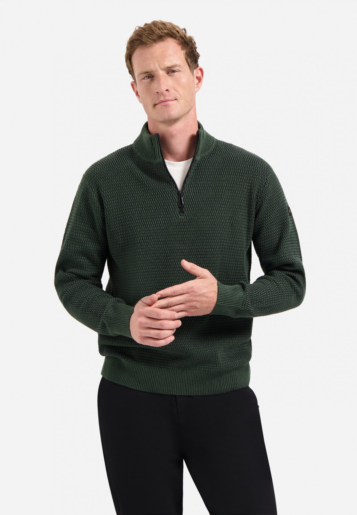 NO EXCESS Stehkragenpullover No Excess Melierter Half-Zip-Sweater
