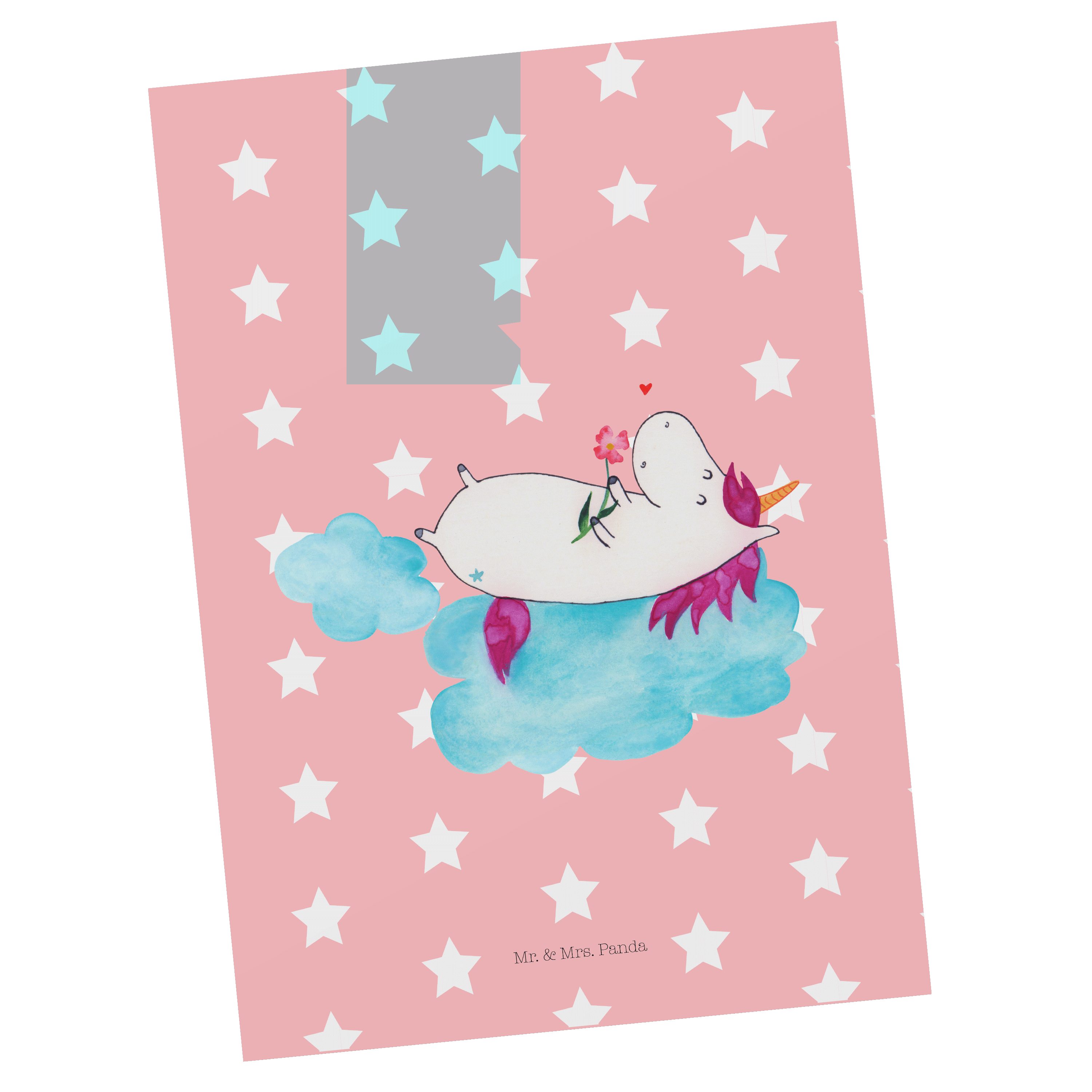 Mr. & Mrs. Panda Postkarte Einhorn verliebt auf Wolke - Rot Pastell - Geschenk, Karte, Geschenkk