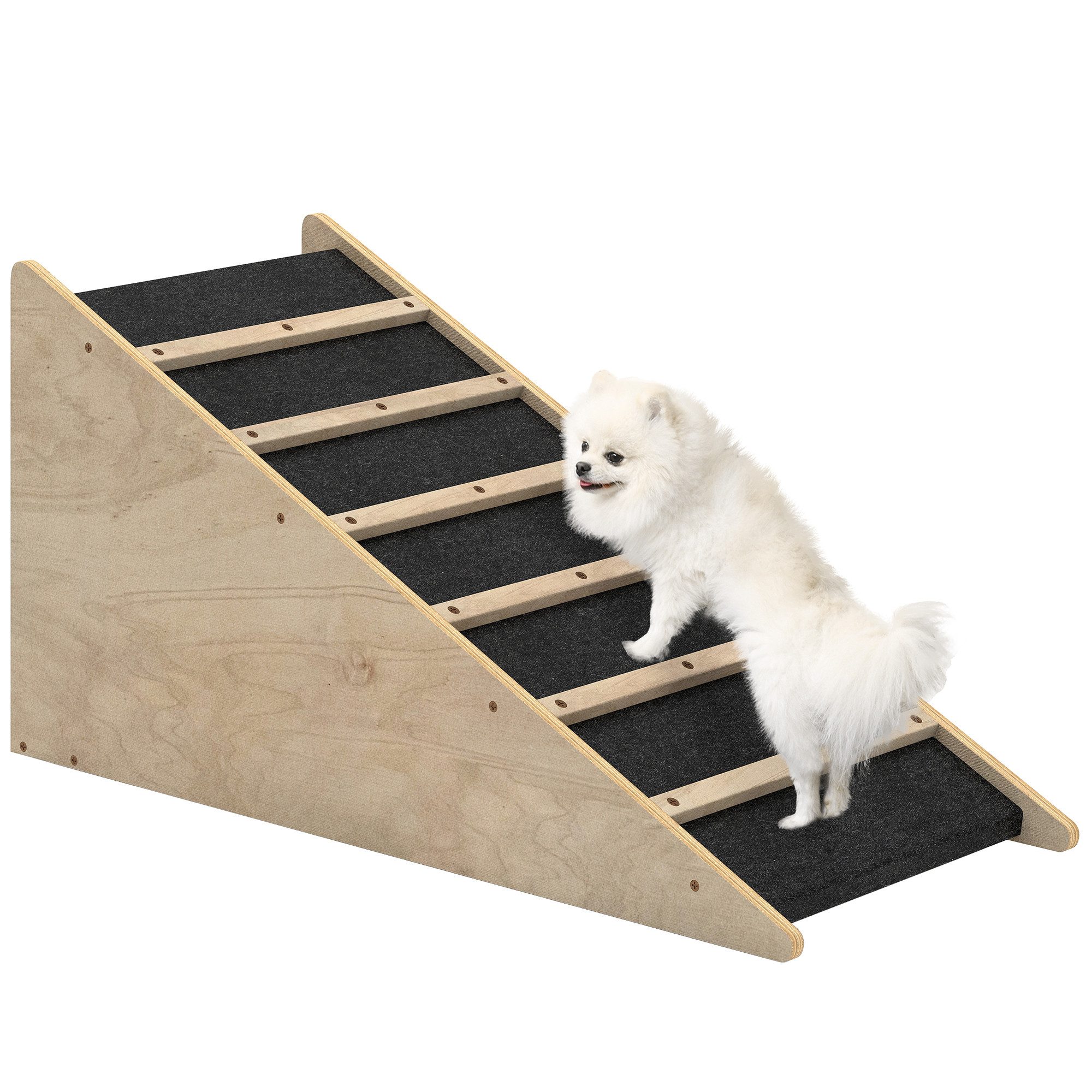 PawHut Hunderampe Haustierrampe für mittelgroße Hunde bis zu 20 kg (Hundeeinstiegshilfe, 1-St., Hundeleiter), Natur+Grau 90 x 40 x 45 cm