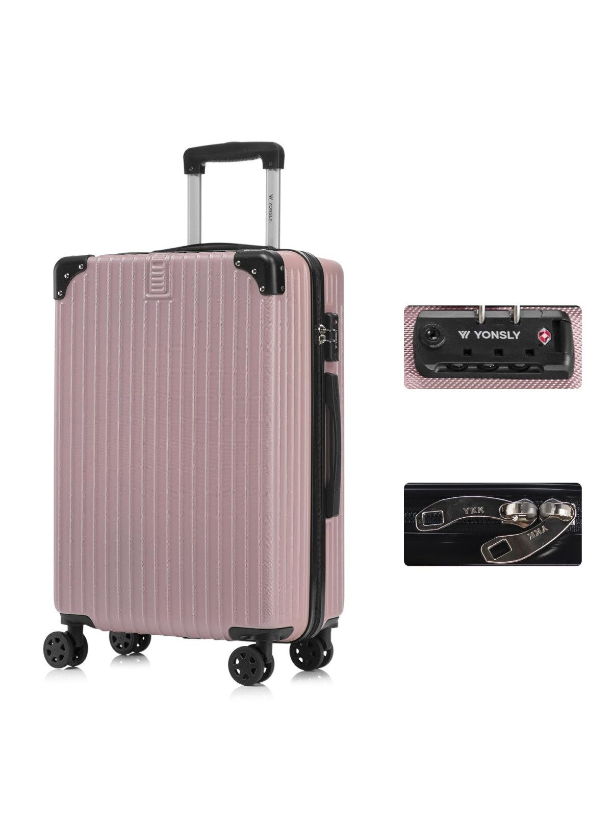 YONSLY Hartschalen-Trolley Premium Reisekoffer Hartschalen-Trolley Kabinenkoffer, 4 Rollen, TSA-Schloss, YKK-Reißverschluss, austauschbare Rollen und Griffe