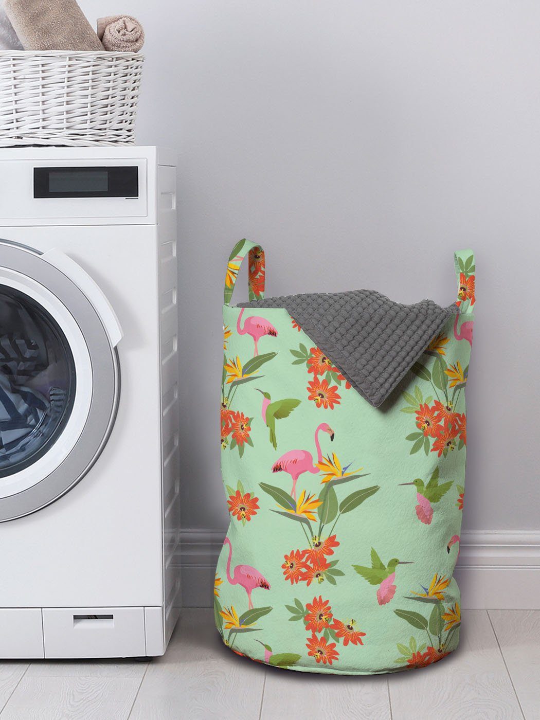 Wäschesäckchen Kordelzugverschluss Tropische Wäschekorb Pelikan für Waschsalons, Strelitzia Blumen Griffen Abakuhaus mit