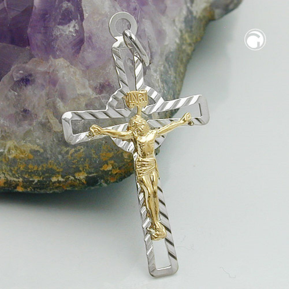 24 Bicolor-Effekt Silber Jesus 40 unbespielt Damen Kreuz mm x Silberschmuck Herren Anhänger Kreuzanhänger und für Schmuckbox, 925