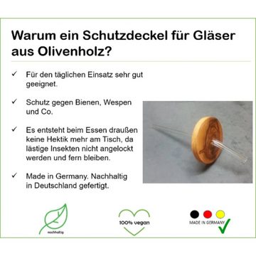 Olivenholz-erleben Flaschenverschluss Olivenholz-Kugel 8 cm Verschluss für Karaffen, Gläser, Insektenschutz, (1-tlg), Insektenschutz für Karaffen oder Gläser