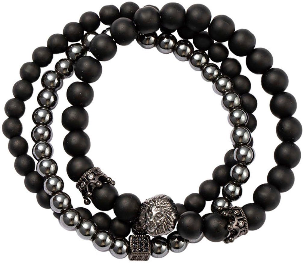 Firetti Armband Set Schmuck Geschenk Armschmuck Armkette Edelstein Perlen, Onesize (Set, 3-tlg), Made in Germany - mit Glasstein, Hämatit