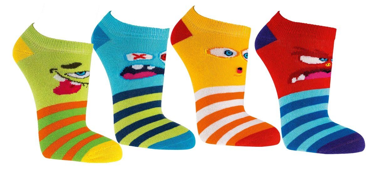 Socks 4 Fun Sneakersocken Socks4Fun Kinder Sneaker Füßlinge Motiv "Monster" 3er Bündel sortiert (3-Paar, 3 Paar)