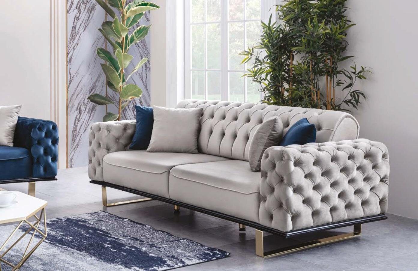 JVmoebel Chesterfield-Sofa, Graue Chesterfield Couch Möbel Sofa Wohnzimmer Luxus Einrichtung 230cm