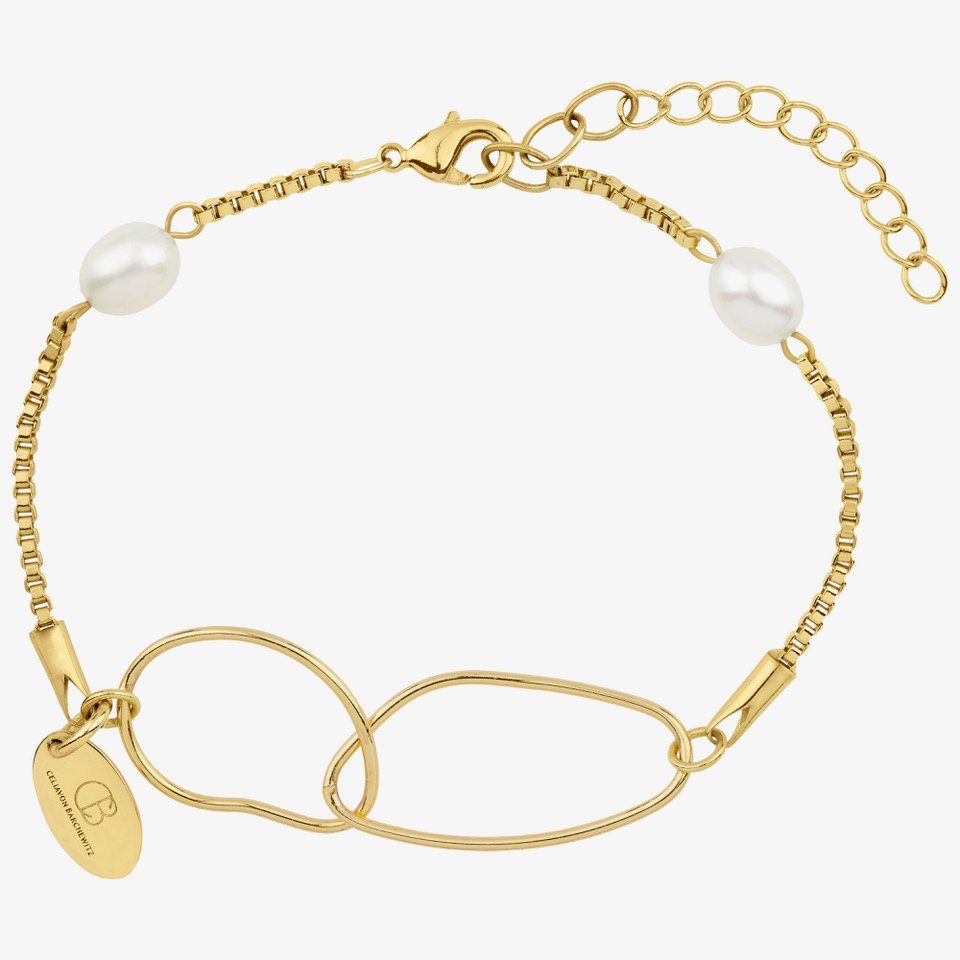 Célia von Barchewitz Perlenarmband "CHARU" Damen Armband Venezianerkette mit 2 ovalen Süßwassezuchtperlen, onesize - Verlängerungskettchen