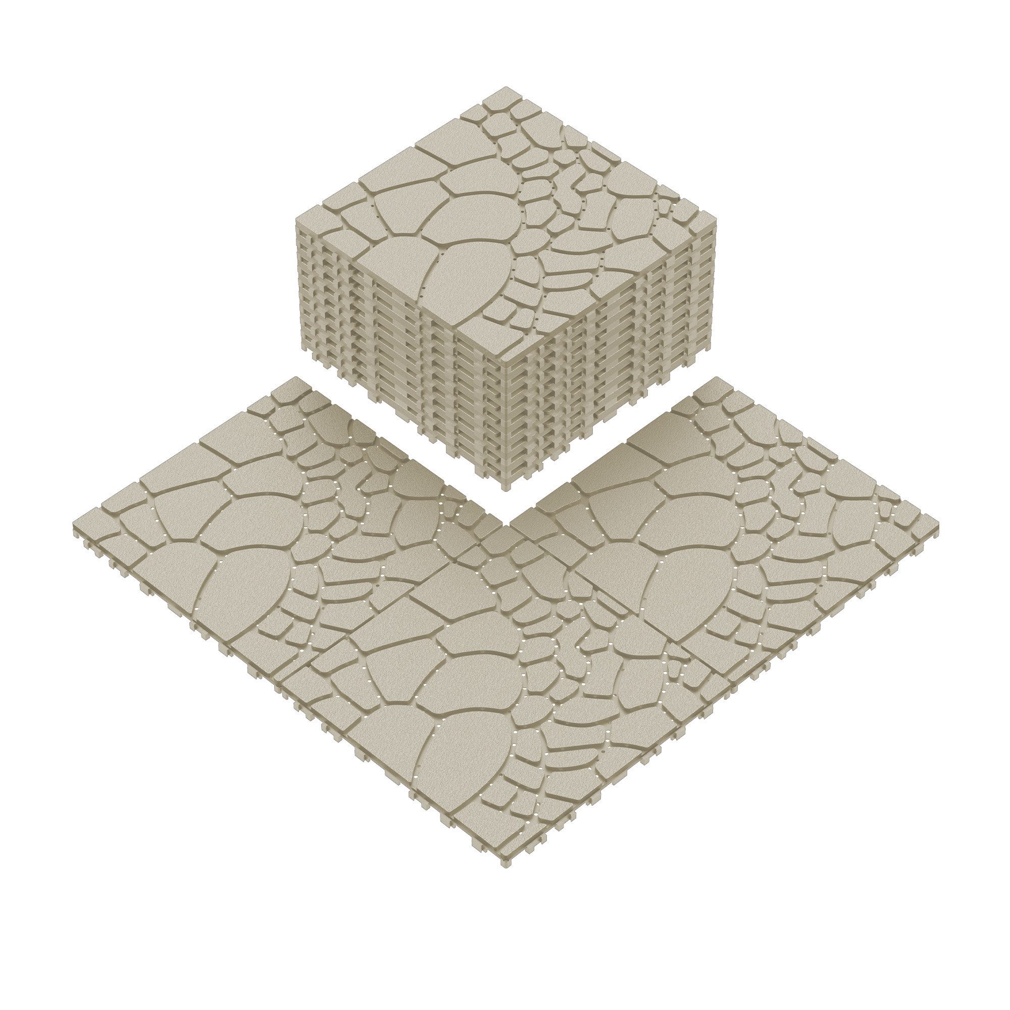 CHICFURN Terrassendielen 44 Klickfliesen in Steinoptik für Balkon Terrasse und Poolbereich, BxL: je 30,50x30,50 cm, (Packung, 44-St., DIY Stecksystem für Veranda Hinterhof und Bodenbelag), 30,5x30,5 cm, Beige
