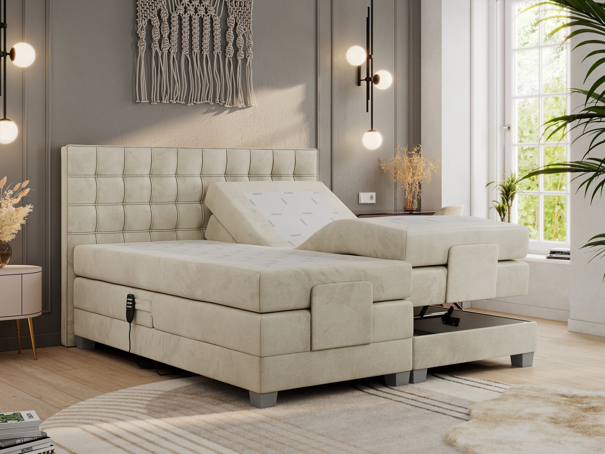 MKS MÖBEL Boxspringbett ELECTRO (Set, Packung, Multipocket-Matratzen, T30-Schaum, Elektrische Matratzenverstellung), Elektrisch verstellbare, Doppelbett mit Kopfteil, Topper T25/Visco