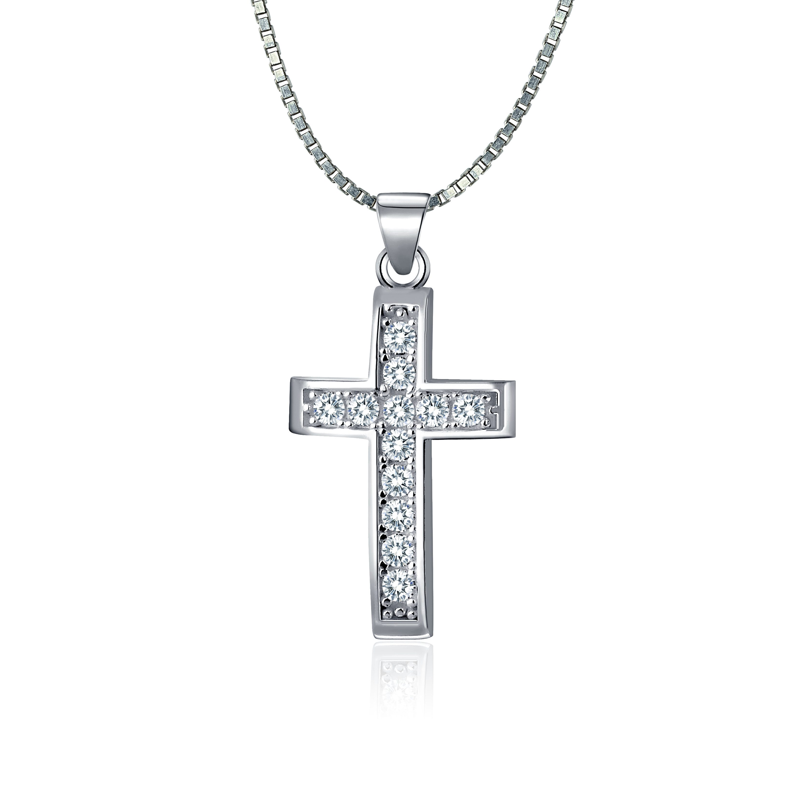 NAHLE Kreuzkette Kreuz Silberkette Kreuz Kette Zirkonia 925 Silber Halskette (2-tlg., inklusive Schmuckbox), 925 Silber Anhänger - rhodiniert